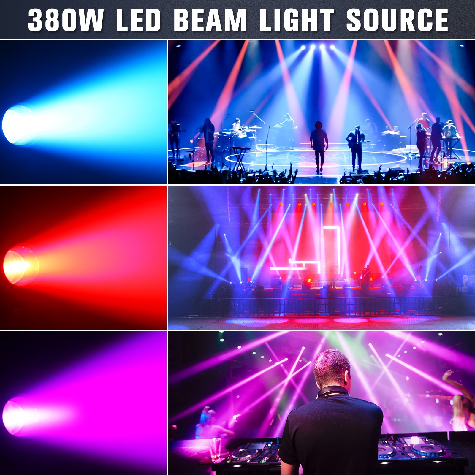 4x 380W Beam Moving Head Light Rainbow Stage Effect Lighting DJ With flight case