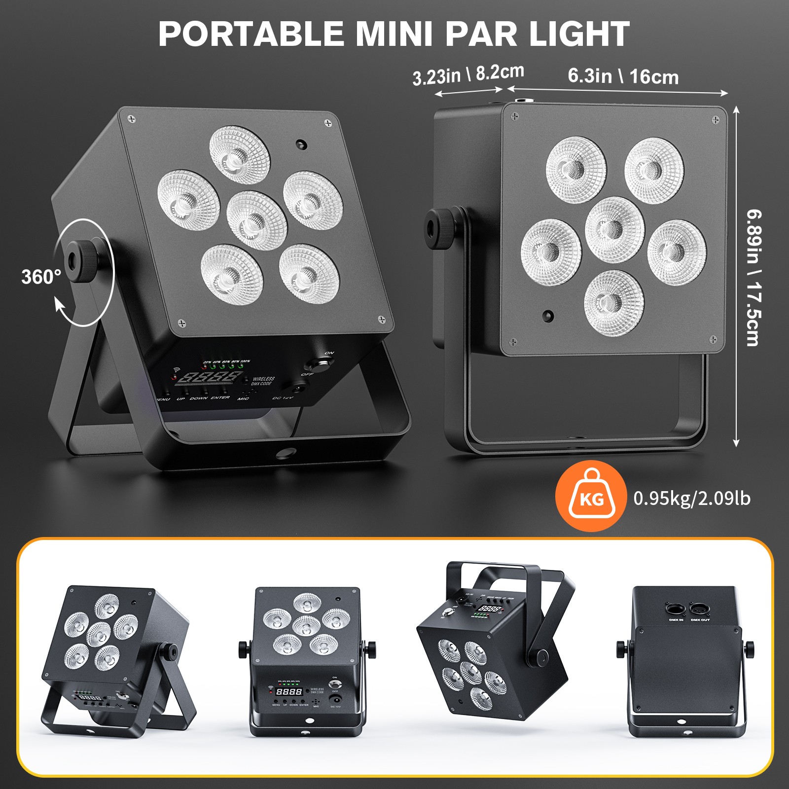 80W RGBW+UV Rechargeable 6-LED Par Can Light App Control For Show Disco