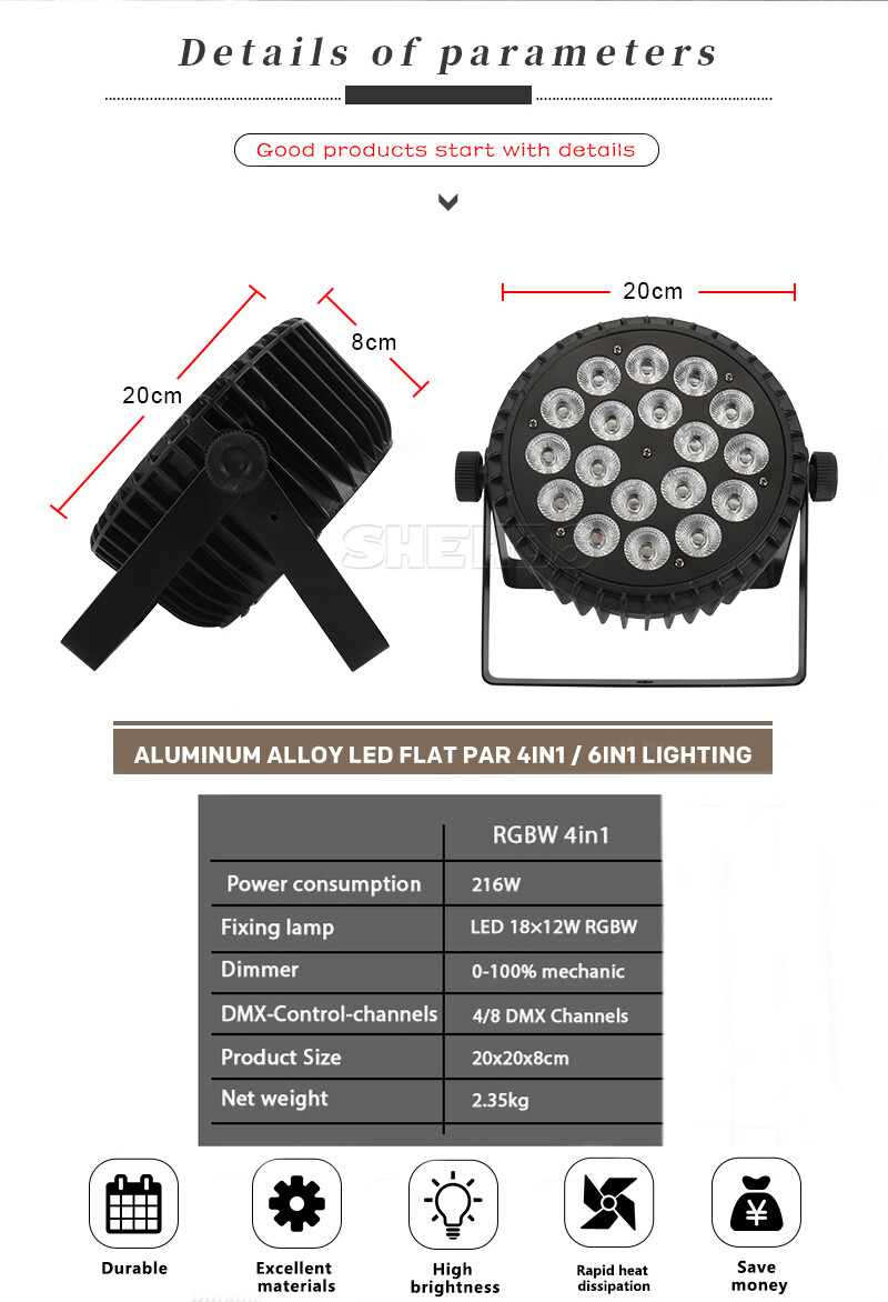 SHEHDS 18x12W RGBW 4IN1 Aluminum alloy LED Flat Par Lighting For Stage Effect DJ