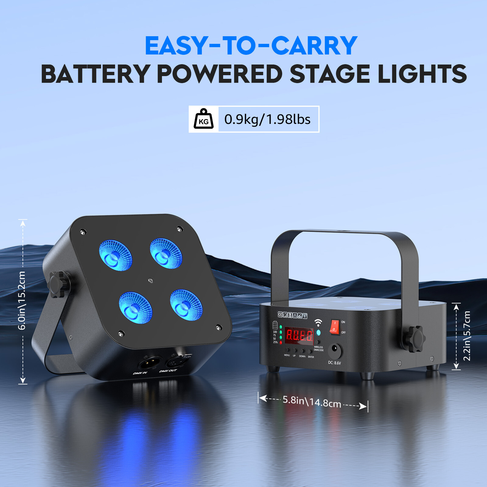 10PCS 6IN1 RGBWA+UV Wireless Par Light Remote/APP/DMX LED Stage Lighting Battery