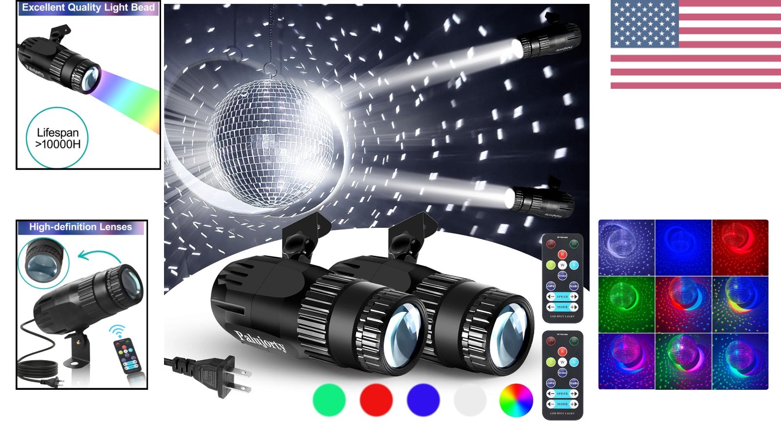 Disco Ball Light 2 Pack, 15W Multicolor Disco Ball Spotlight for Party, Stage…