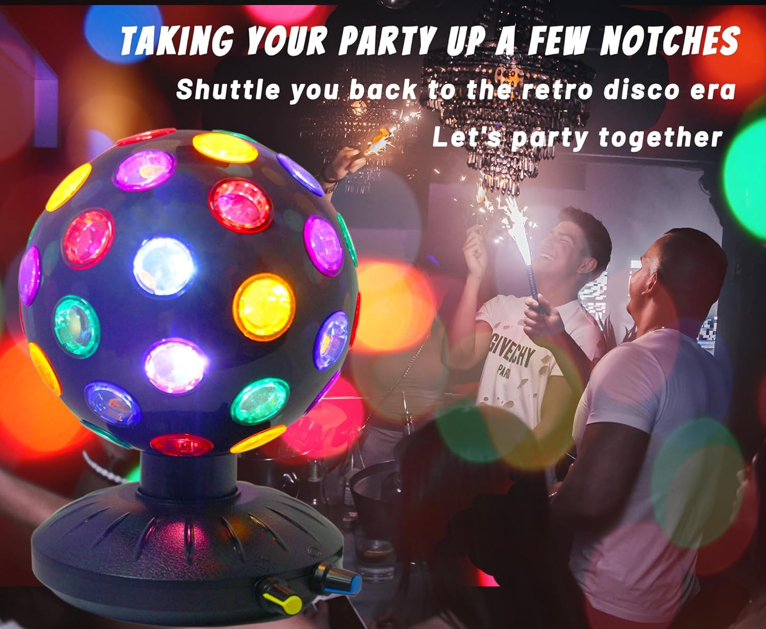 Spinning Disco Ball LED Night Light Projector 360° Rotary Speed/Brightness Adjus