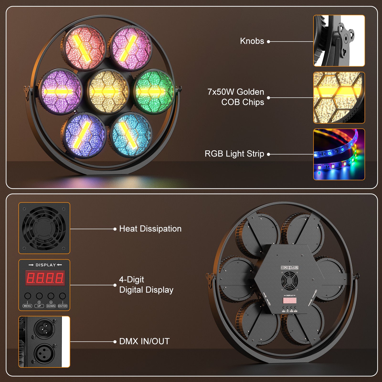 490W Limited Edition Vintage Light 7 COB +189 LEDs 37CH DMX512 Sound Active USA