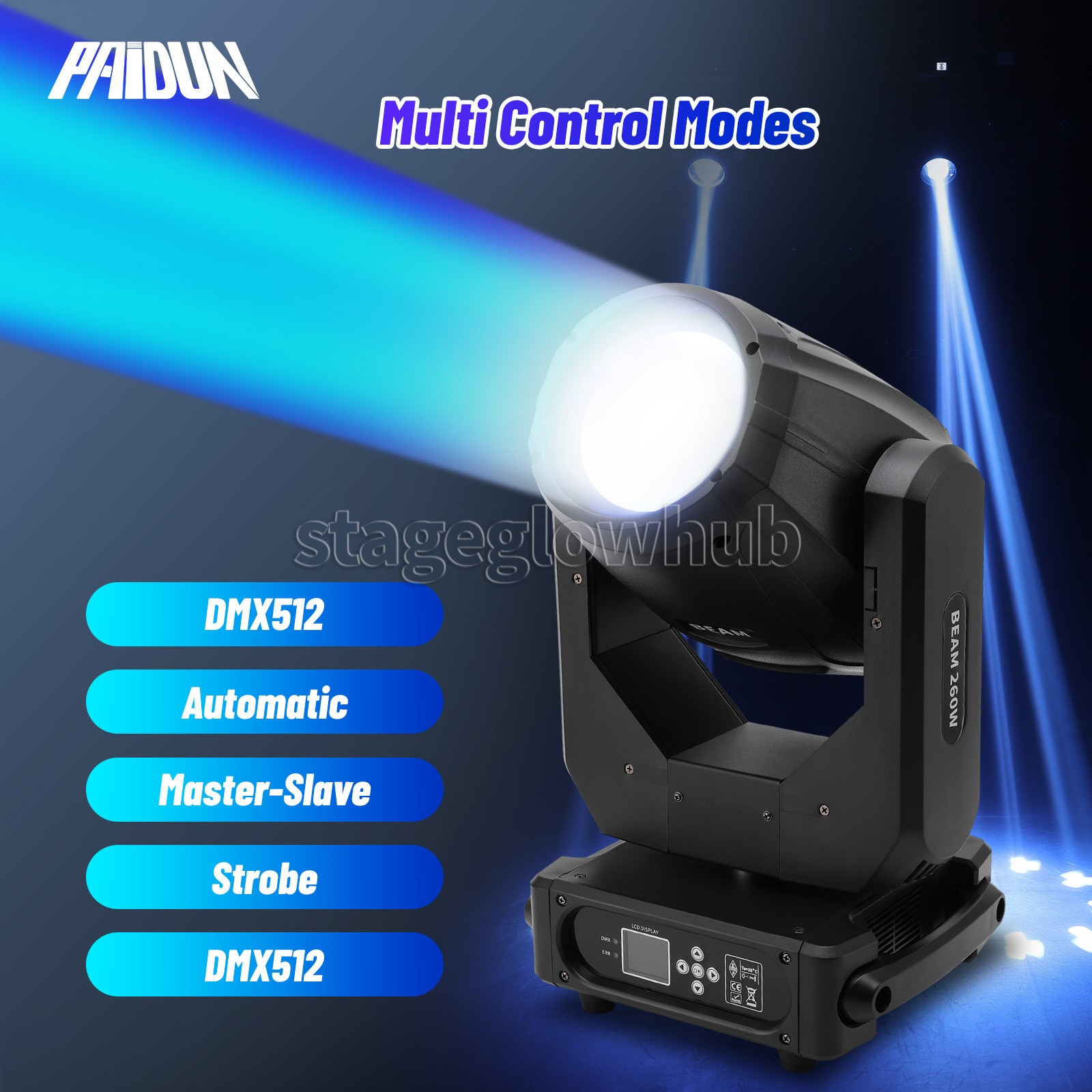 PAIDUN 260W 10R RGBW Beam Moving Head Light Double 16 Prism DJ Club Disco Show