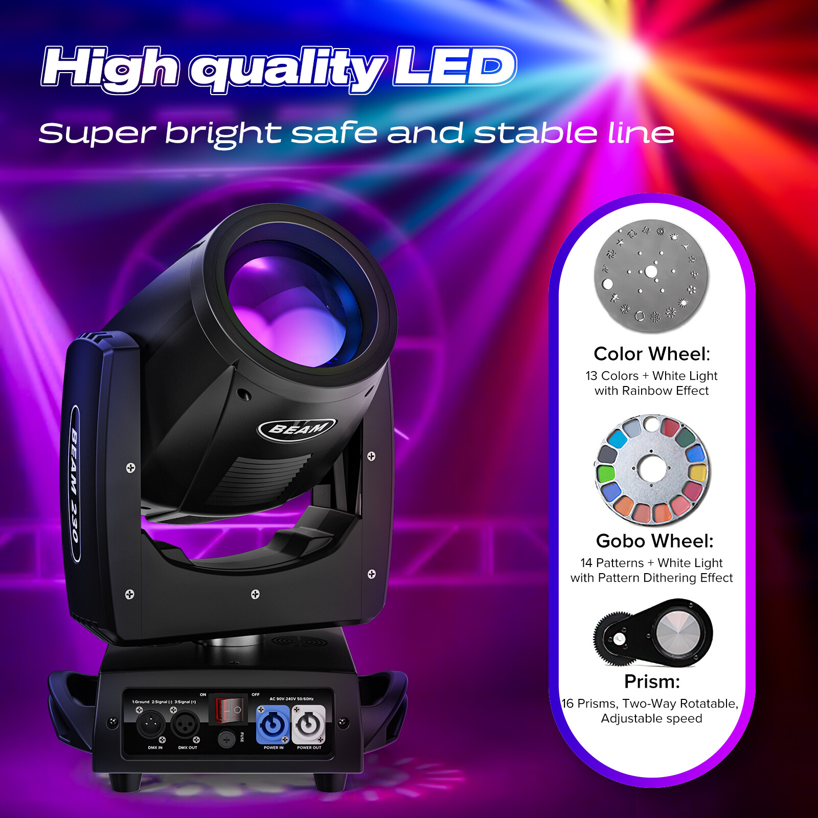 Professional 230W Moving Head Beam Light RDM 16CH Stage Church Wedding Rental
