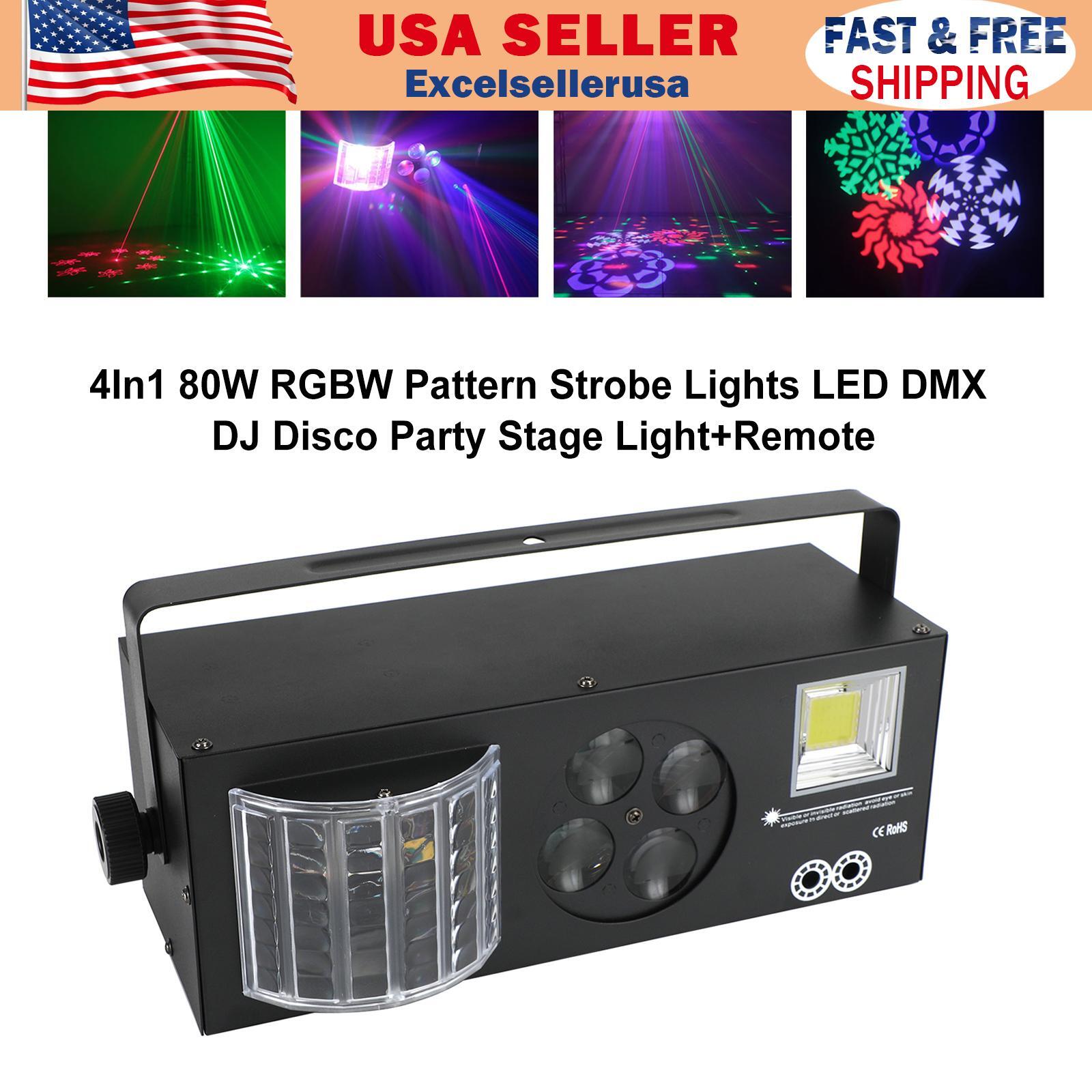 4In1 80W RGBW Pattern Strobe Lights LED DMX DJ Disco Party Stage Light+Remote UE