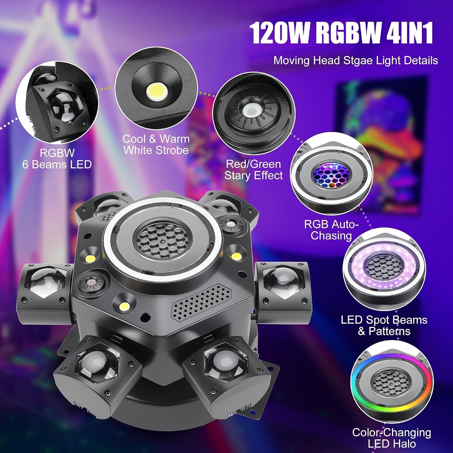 Moving Head DJ Lights with Abyss Tunnel Beam Effect,540°X & 180°Y Multi-Head …