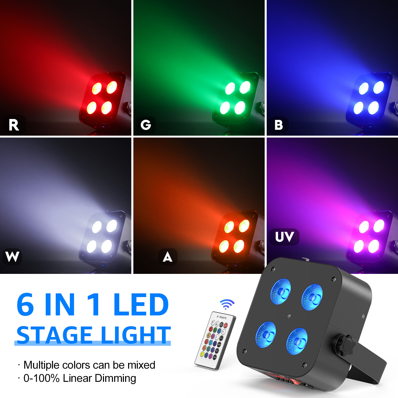 10PCS 6IN1 RGBWA+UV Wireless Par Light Remote/APP/DMX LED Stage Lighting Battery