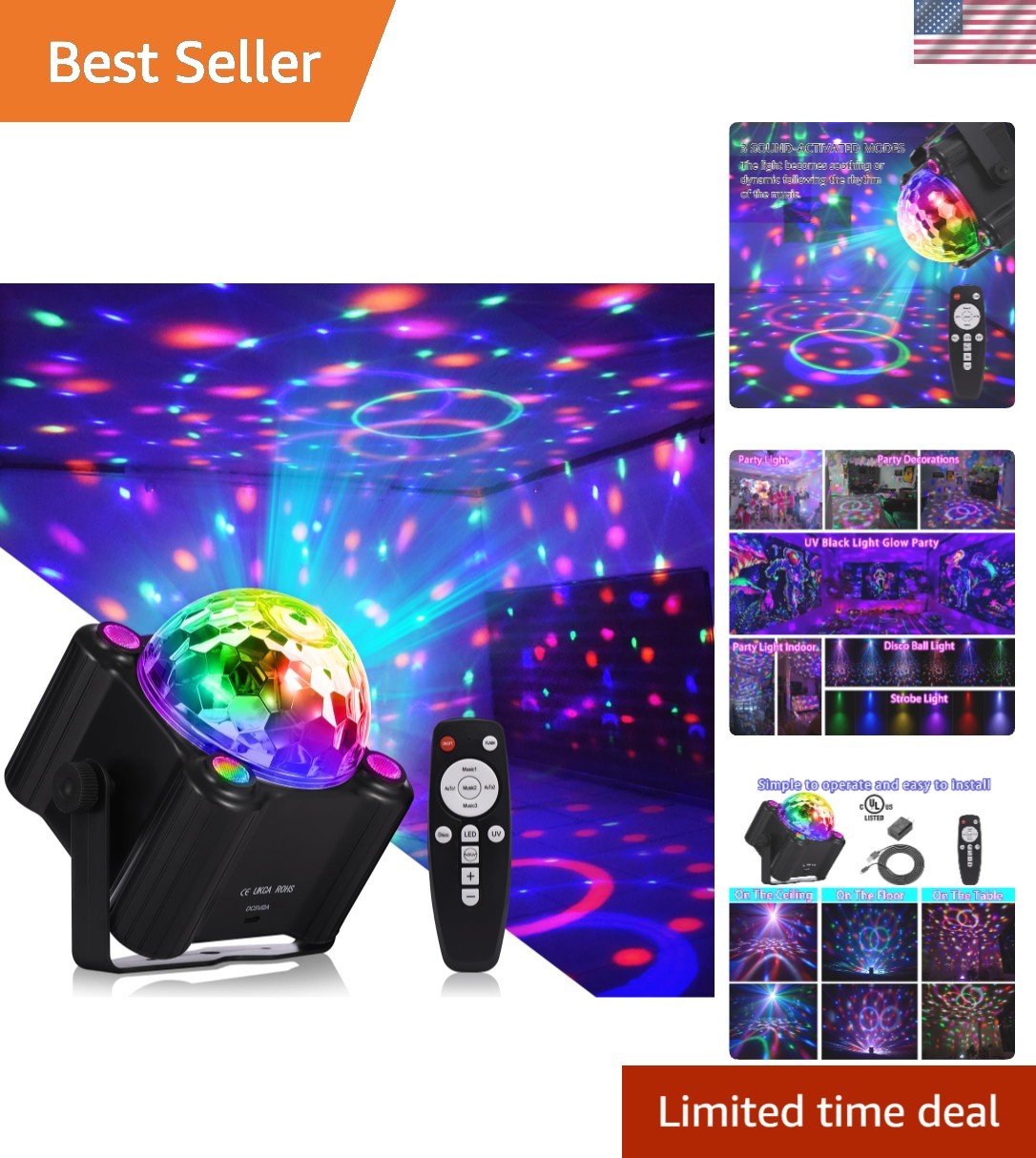Color Changing LED Disco Ball Light with Remote & Sound Activation for Parties