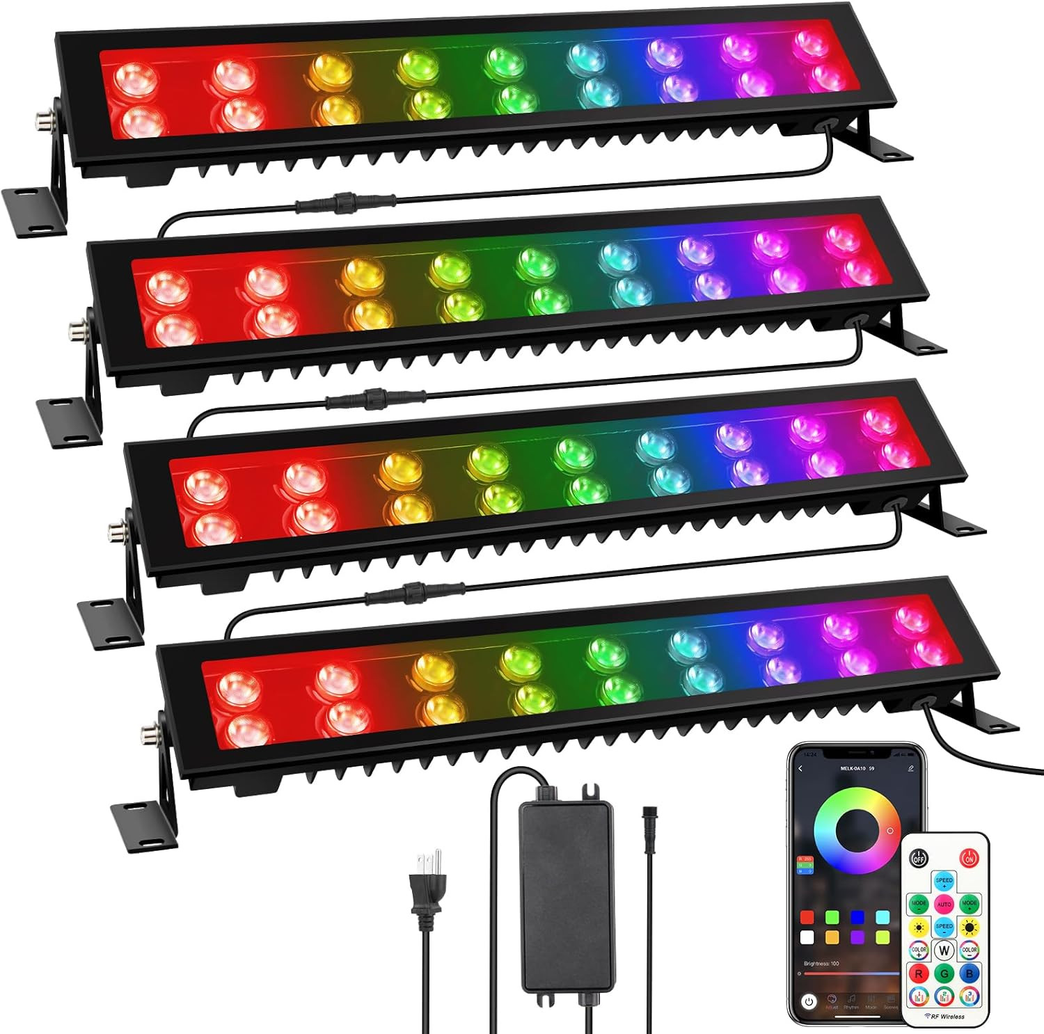 LED Stage Wash Light Bar – 4Pack 72W RGB DJ Light Bar IP66 Waterproof Dimmable S