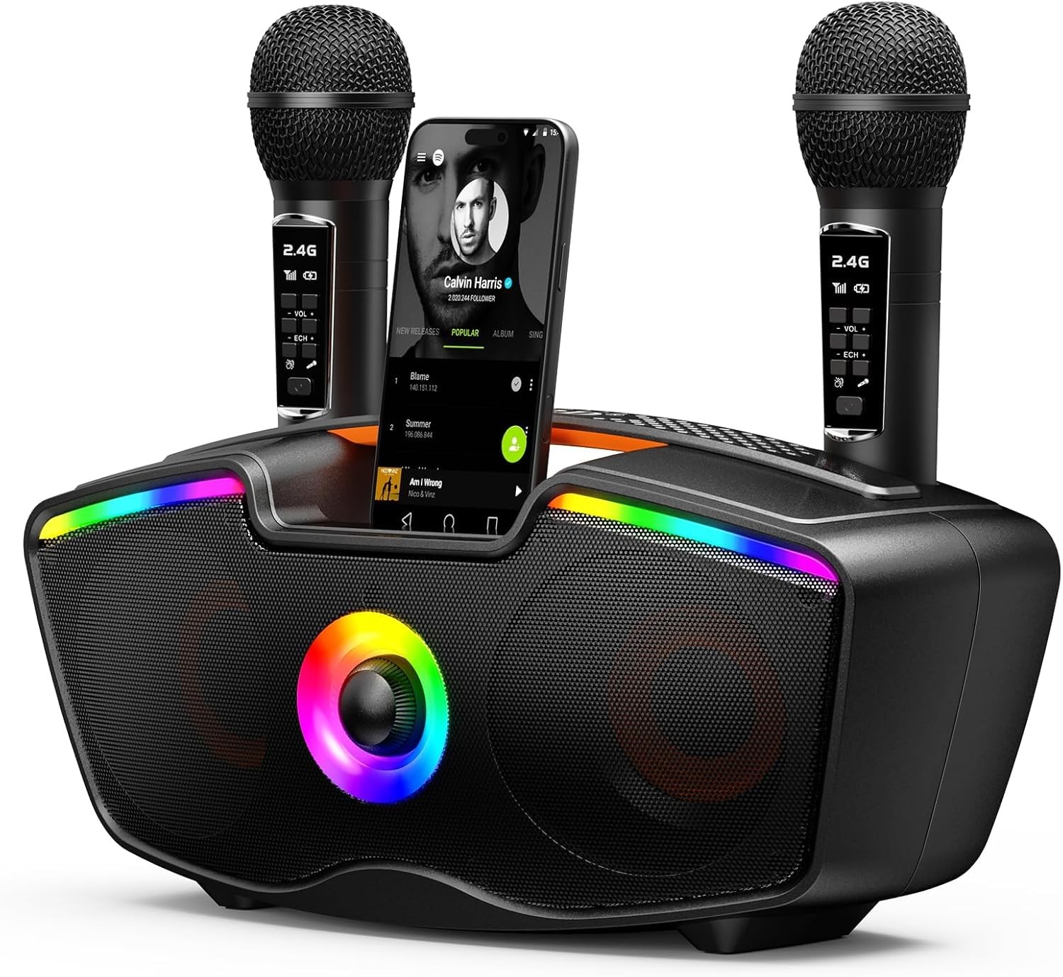 Bluetooth Karaoke Machine for Adults & Kids, 80W Portable Speaker with 2 Wire…