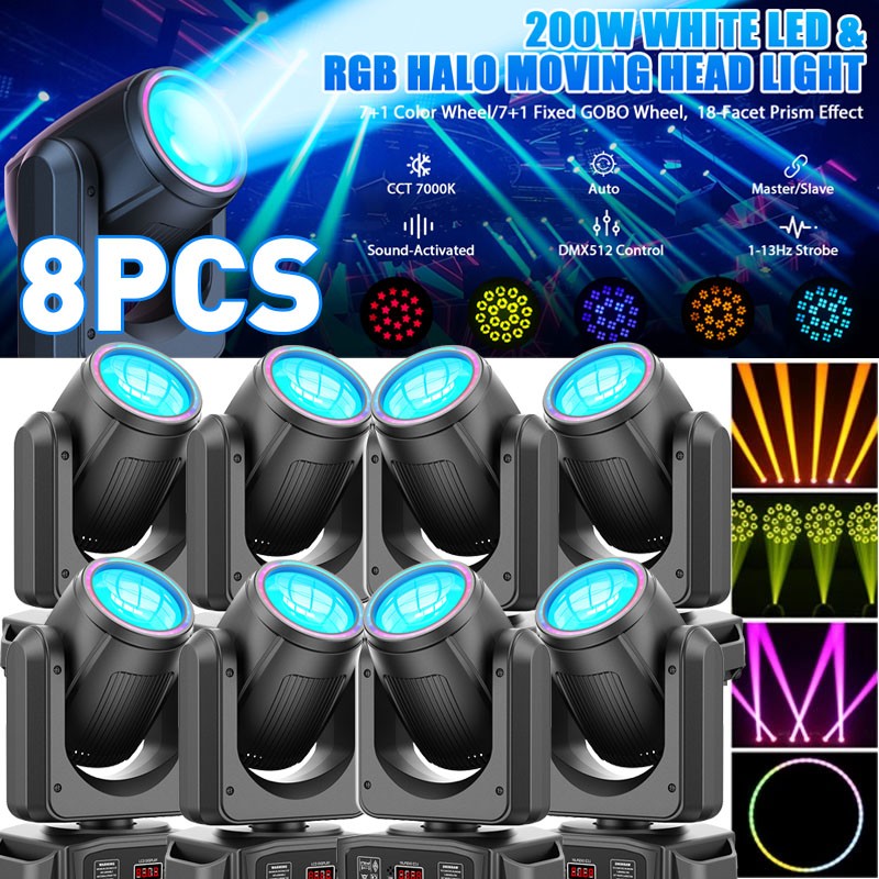 200W LED Beam Moving Head 18 Prism 8 Gobo Stage Light DMX DJ Spot Light Effect