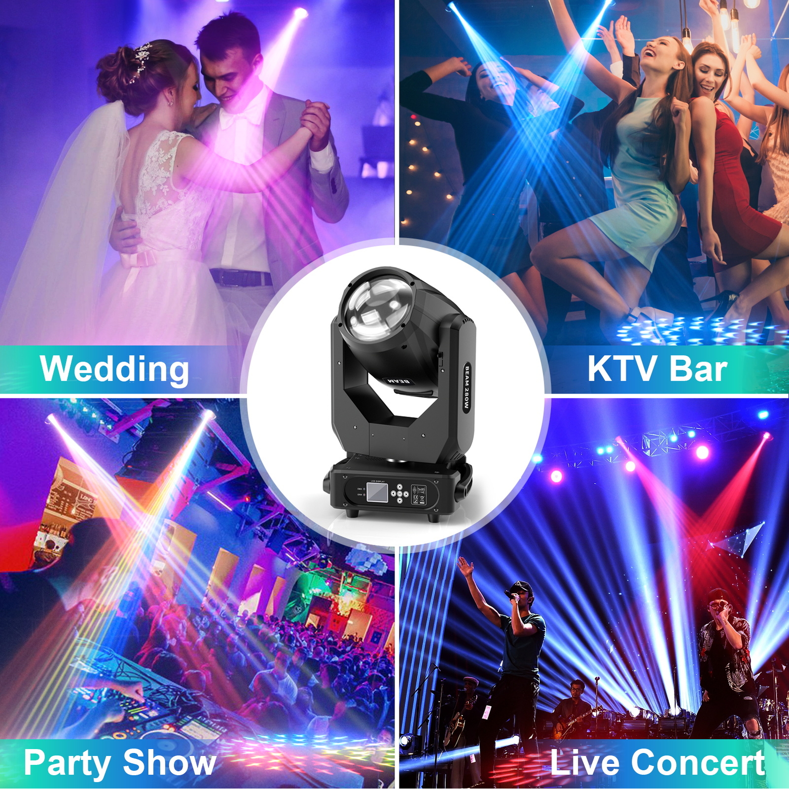 280W 10R Beam RGBW Moving Head Light Stage Rainbow Lighting DMX DJ Show & Case