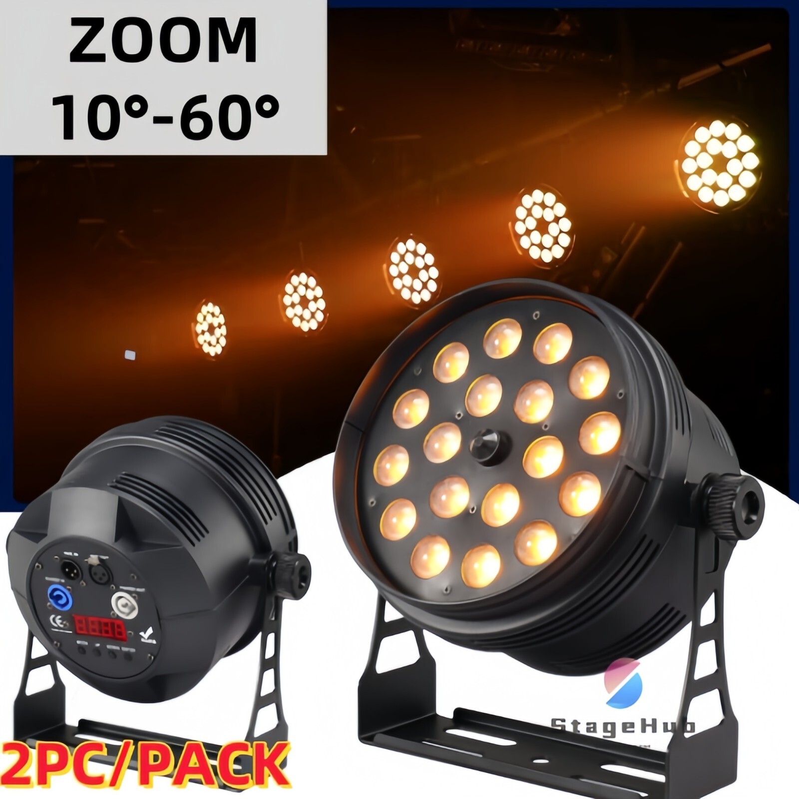 2PC/Pack Led Par Zoom Stage Light 18x18w 6IN1 10-60° IP20 DJ Disco LED Par Can