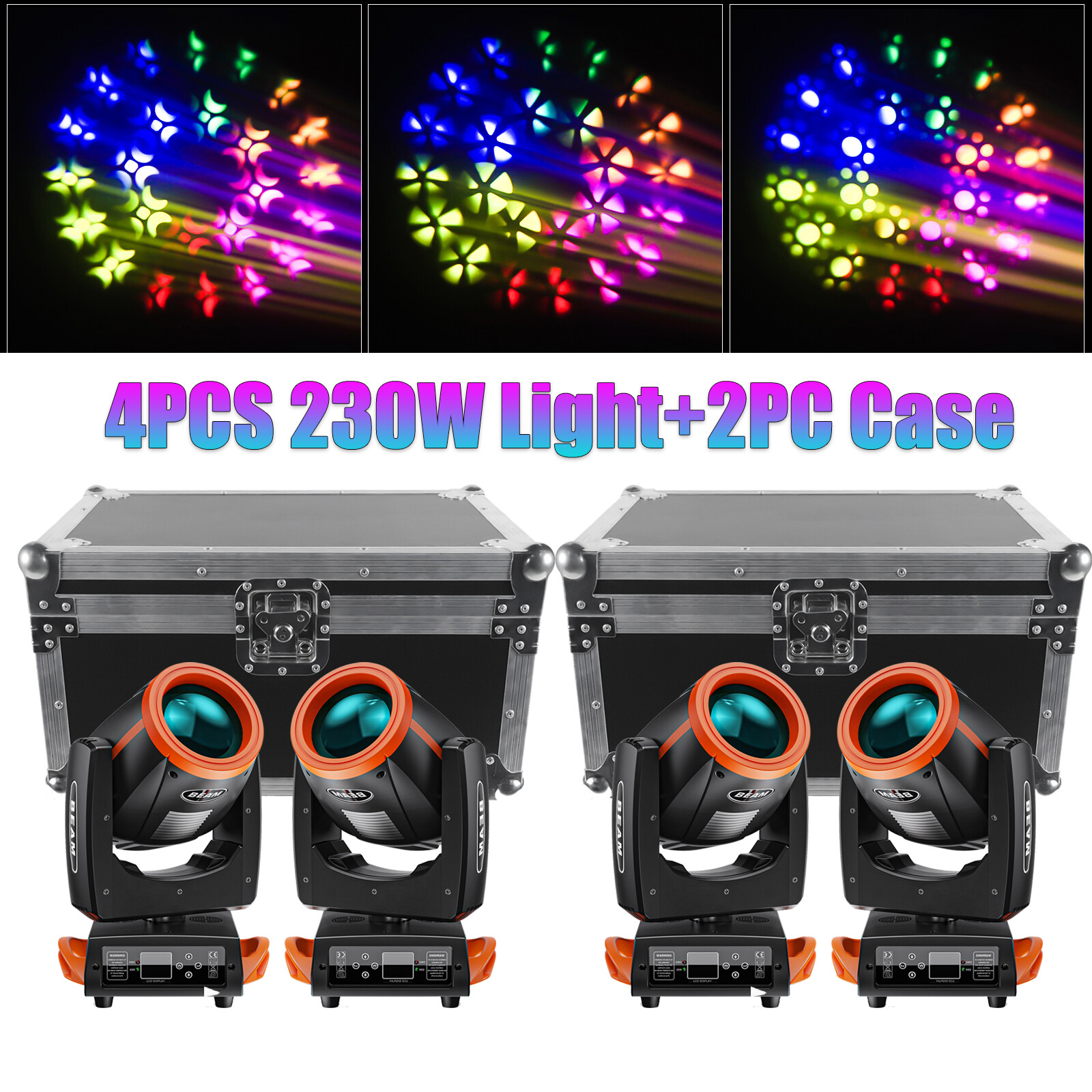 UKING 230W Moving Head Beam Stage Light 15Gobos 24Prism DMX DJ Disco Party