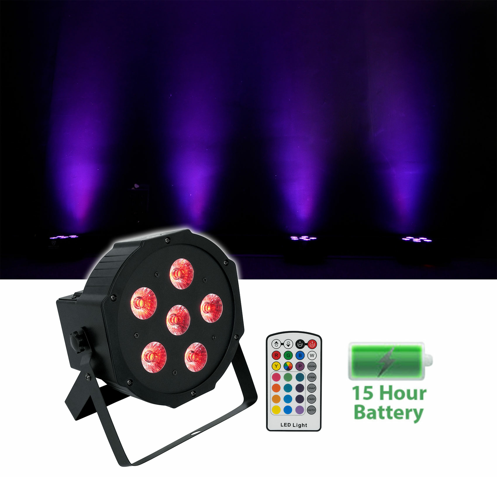 Rockville BATTERY PAR 6RF Rechargeable RGBWA+UV Wireless DMX LED Light+RF Remote