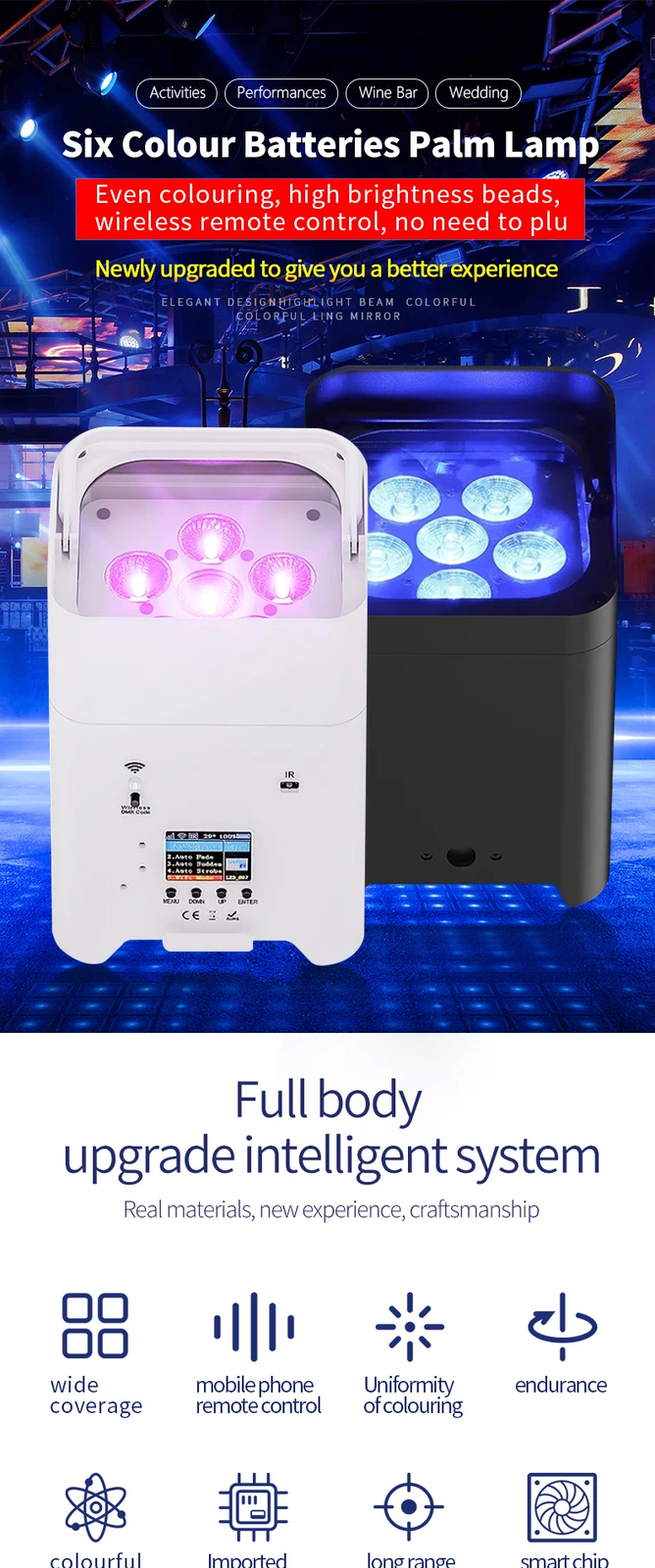 Wifi Remote DMX 6*18W RGBWAUV 6in1 Battery Powered Uplight LED Par Light Wedding