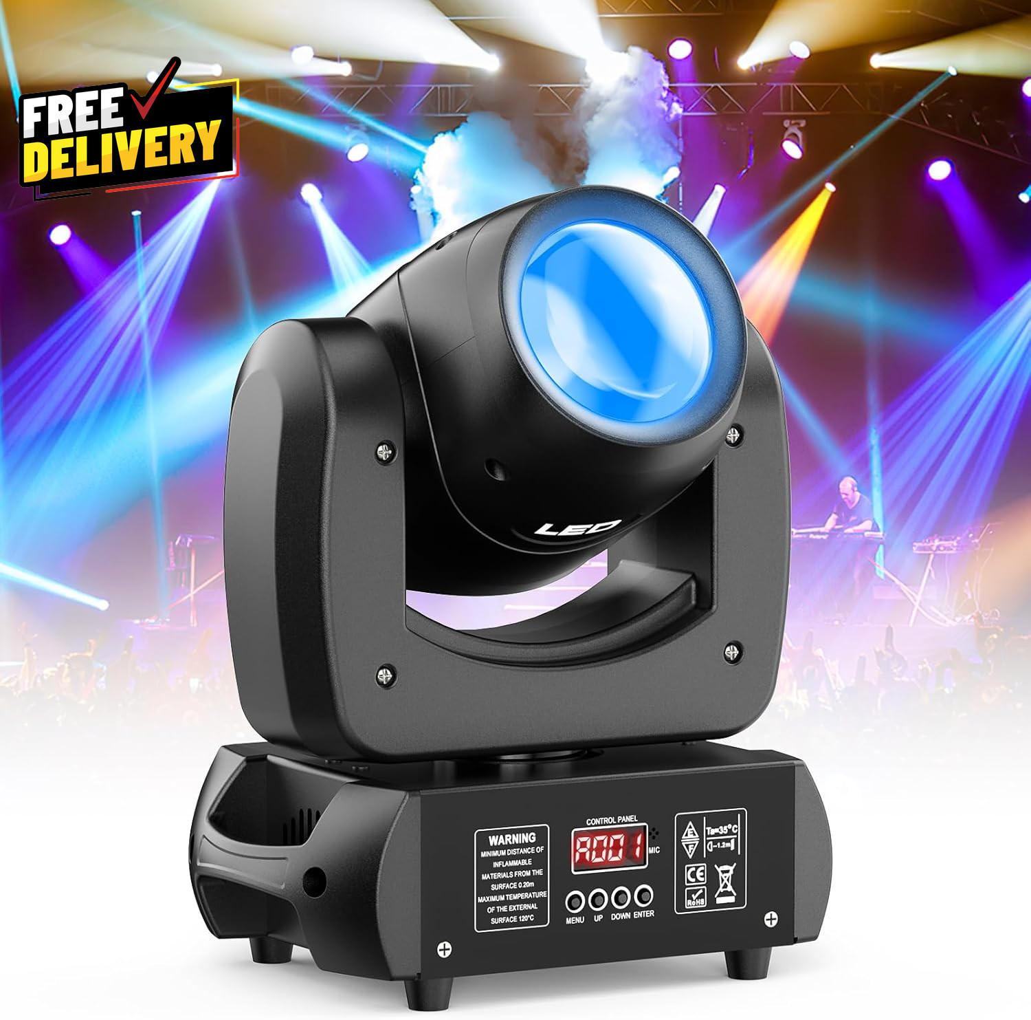 120W Moving Head DJ Lights 18-Facet Prism Stage Lighting 8 Gobos and 8 Colors…