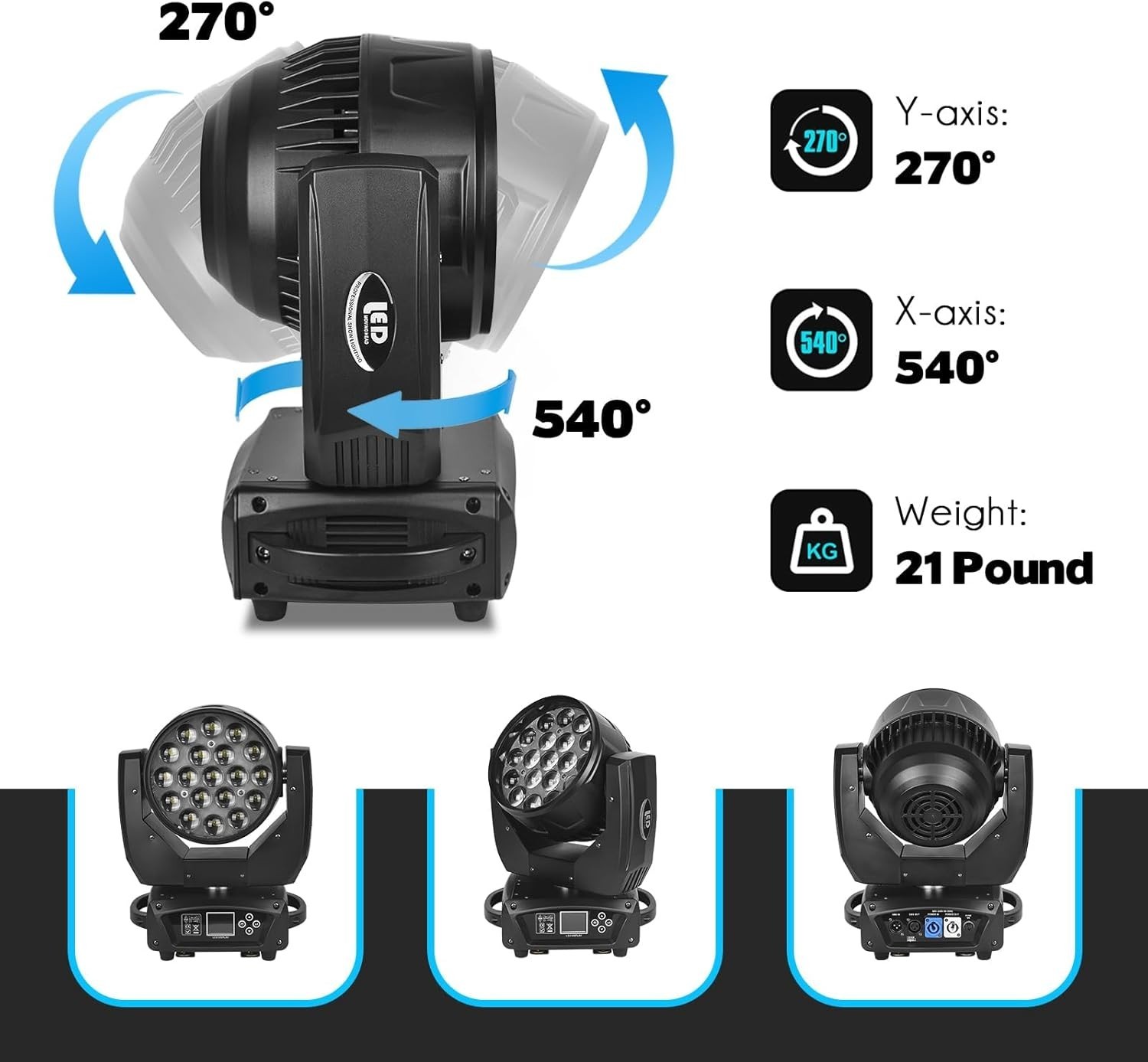 19*20W Moving Head Stage Light W/Light Strip DMX RGBW Beam DJ Disco Light