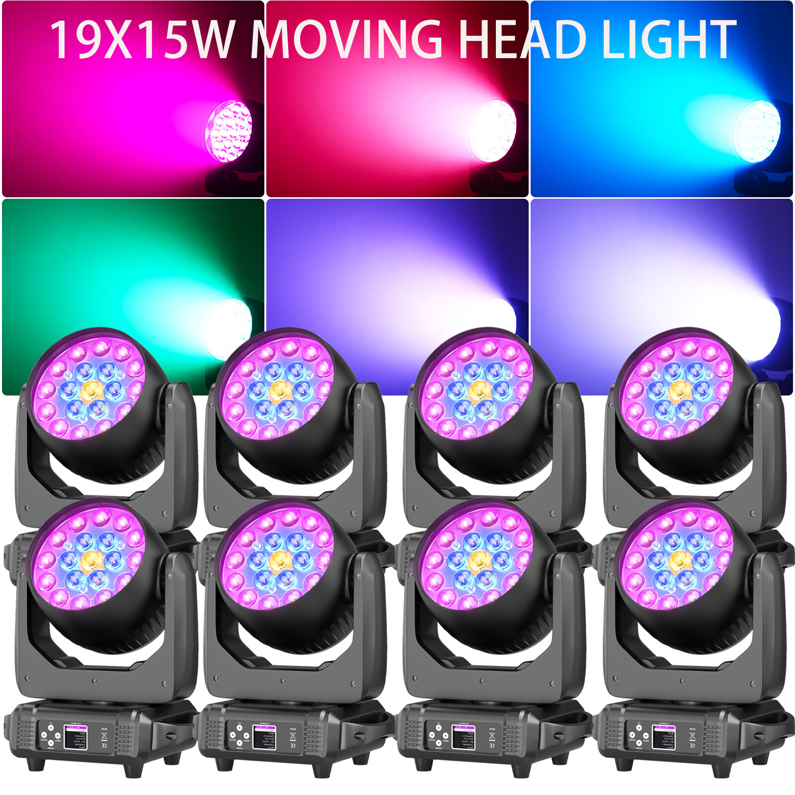 19x15W 4 in1 RGBW LED Beam Moving Head DMX512 16ch Wash Stage Light DJ Show IP20