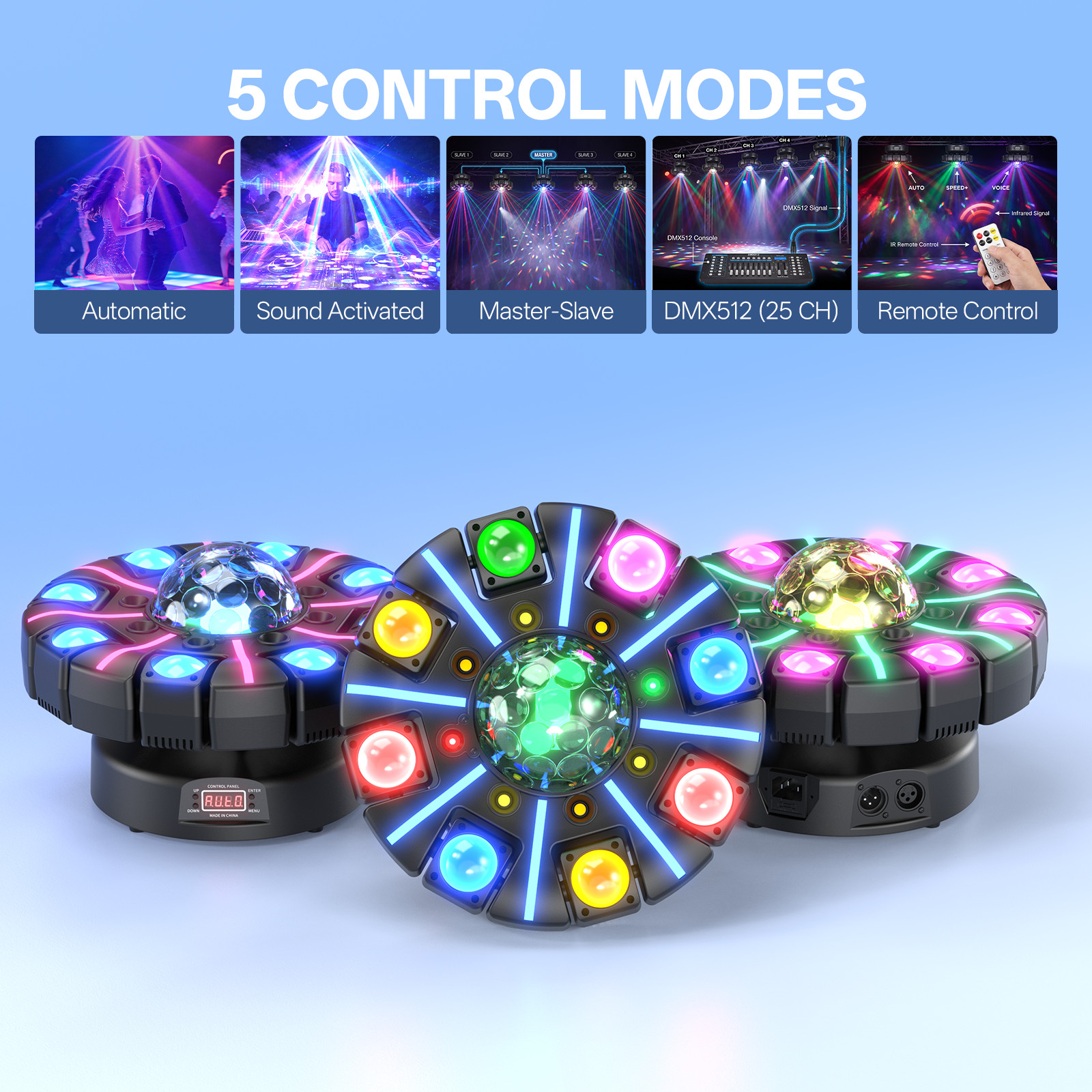 8Arms DJ Party Moving Head Light RGBW Beam Laser Strobe DMX Remote Control Stage