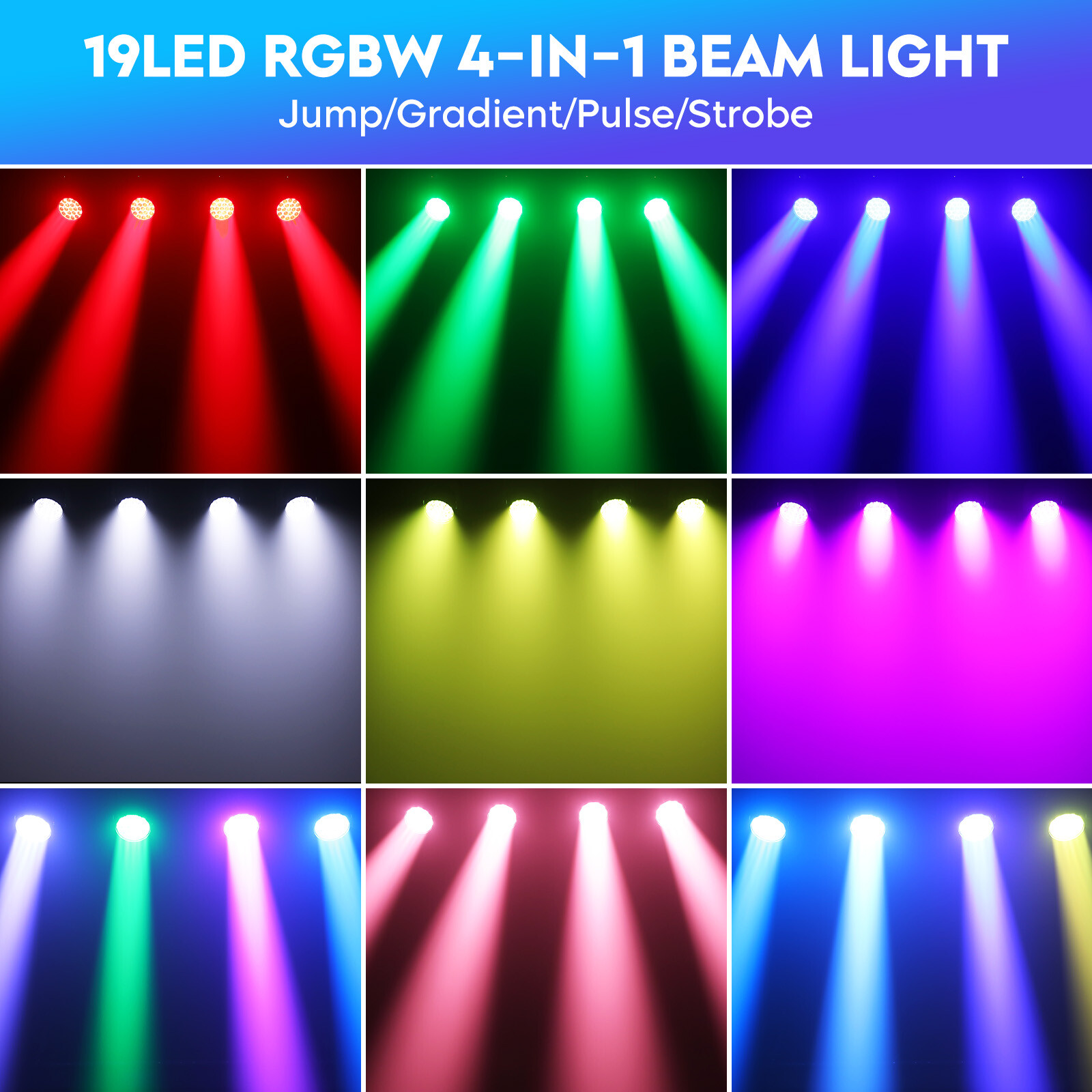 4PCS 380W LED Zoom Moving Head Stage Light RGBW DMX Beam Wash Lighting w/Case
