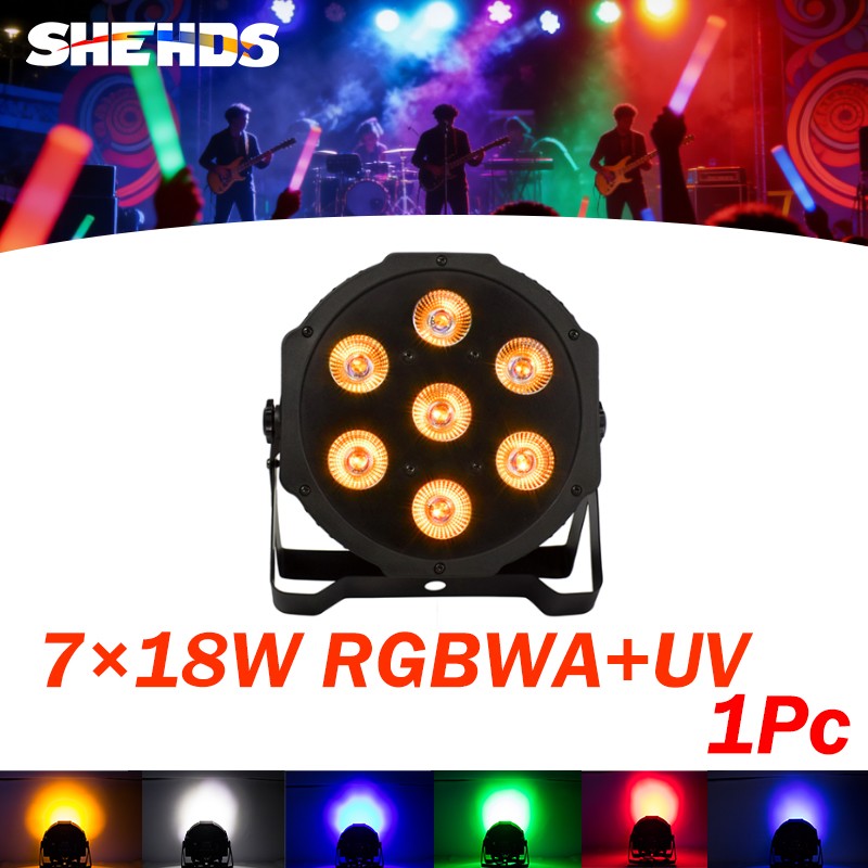 7x18W Flat PAR Light LED RGBWA+UV Beam Stage Bar Lighting DMX DJ Disco Party