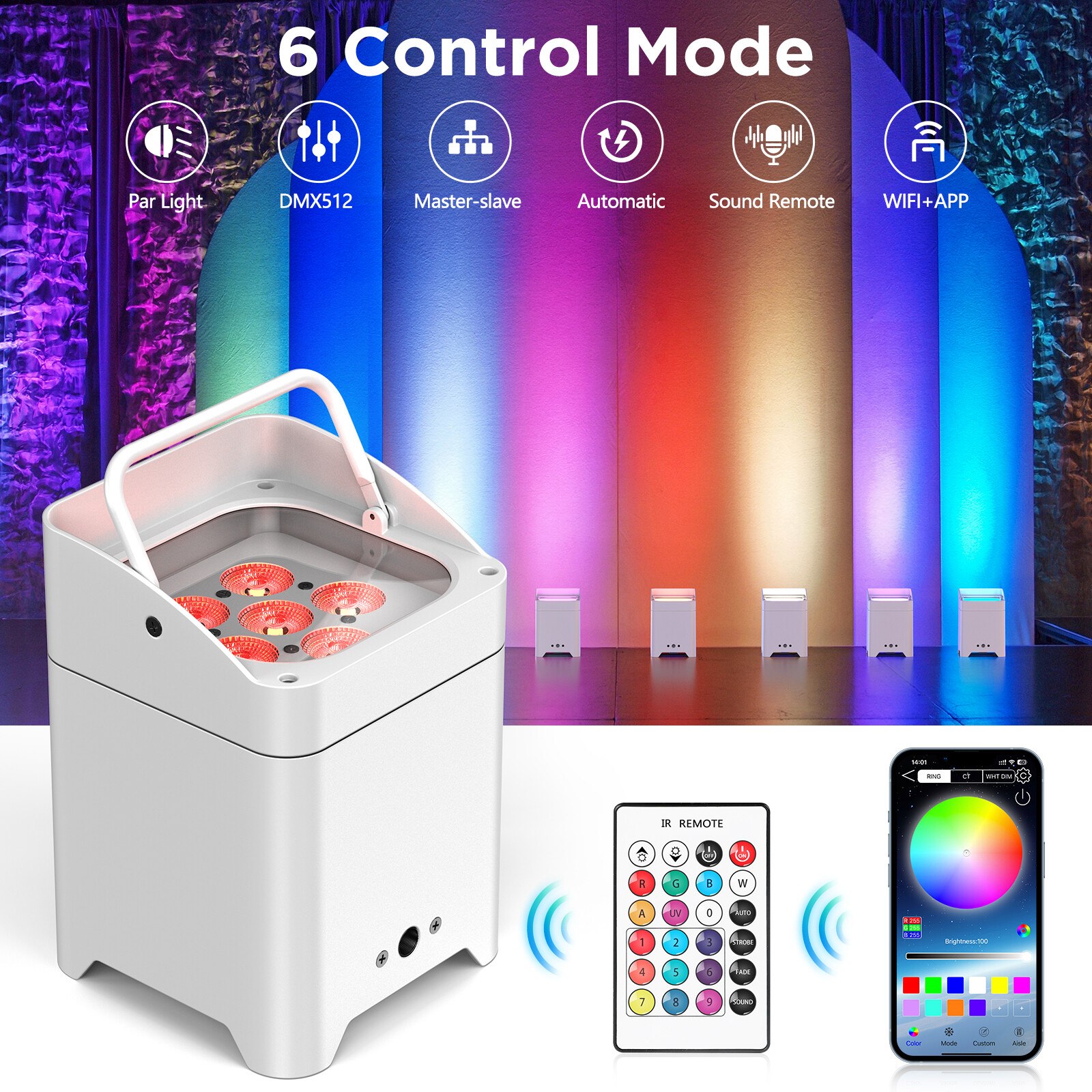 8Pack 6x18W RGBWA+UV Battery Powered WIRELESS DMX LED Par Lights DJ Uplighting