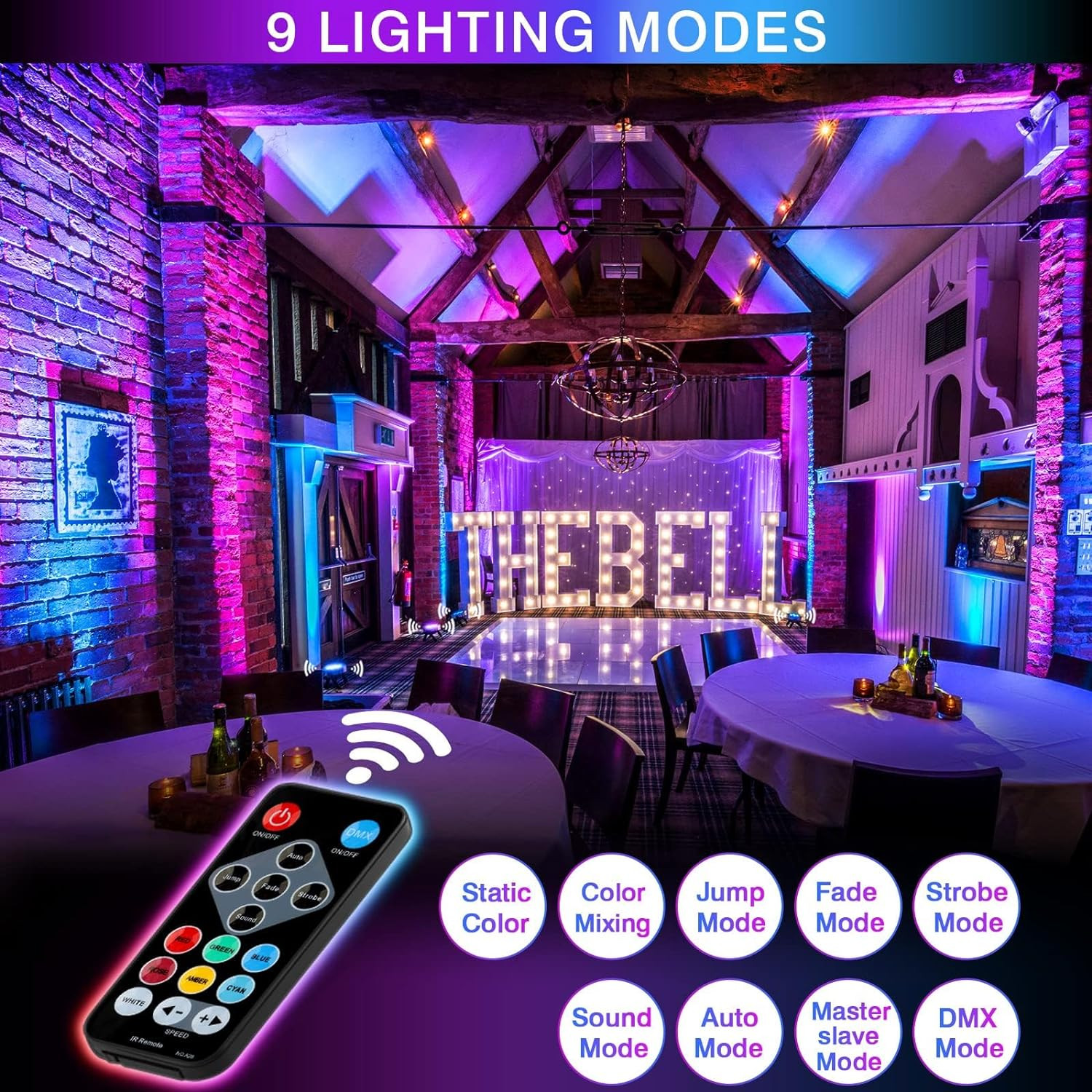 RGB Stage Par Lights With Sound Activated Auto Play Remote & DMX Control Uplight