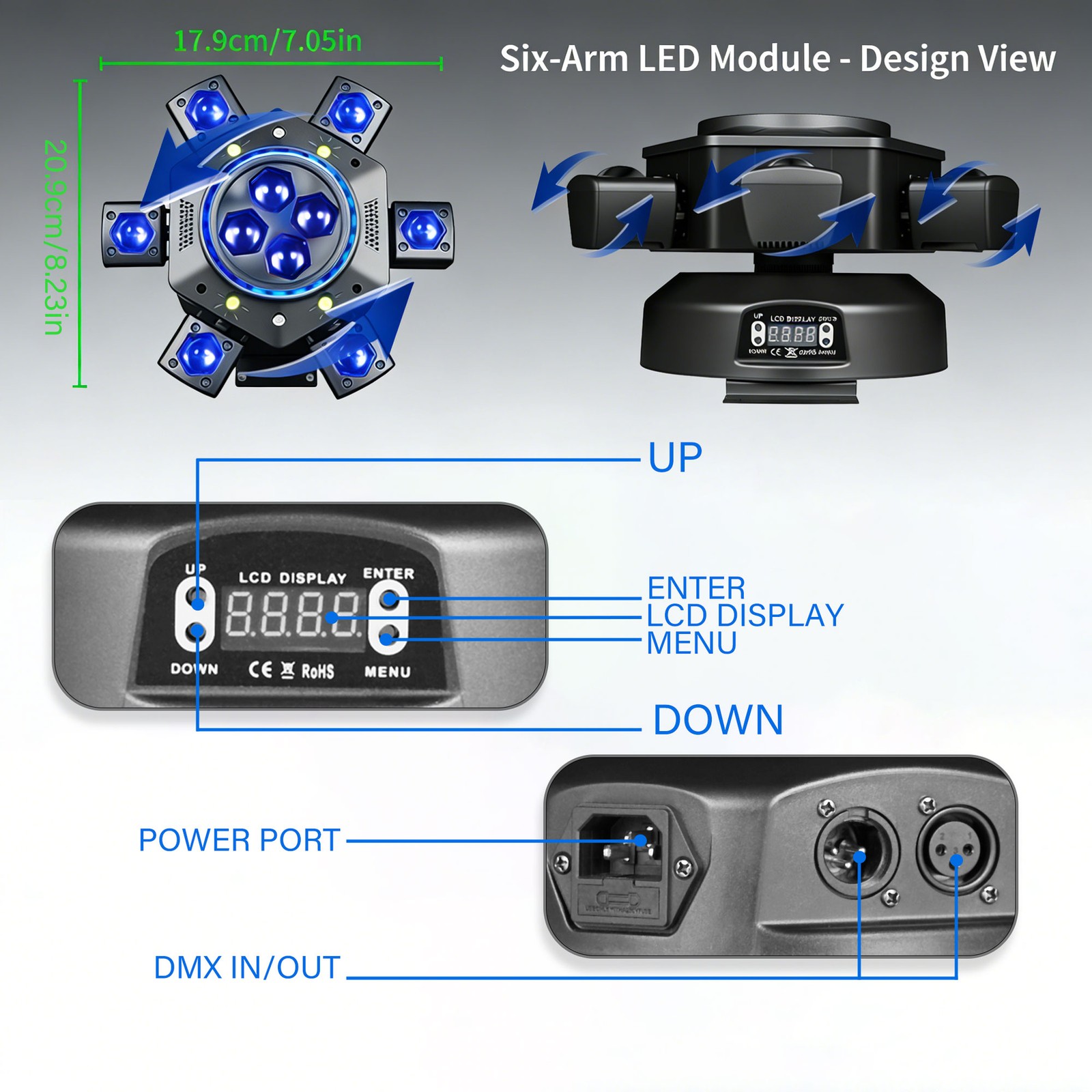 Two-Pack 6-Arm RGBW LED Stage Lights With Strobe 4-in-1 Effects Remote – For DJ
