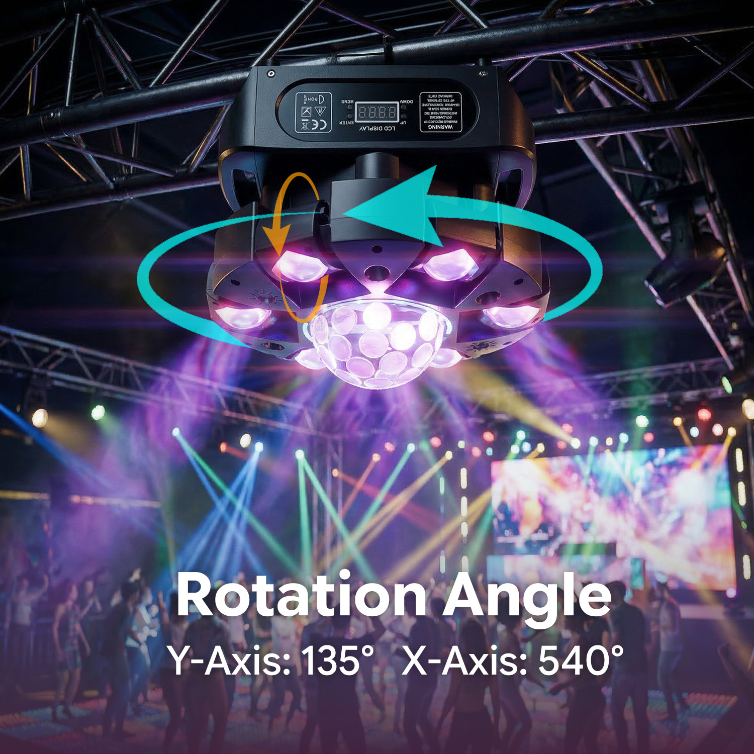 6Arm 120W RGBW LED Laser DJ Stage Light 540° Pan DMX 433MHz Remote Voice Control