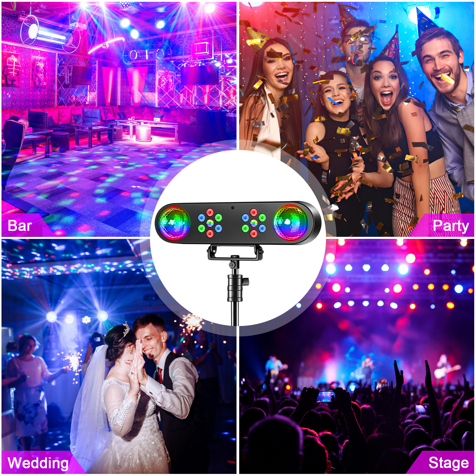 4PCS DJ Lights w/Stand, Party Bar Light Set, Mobile Stage Lighting System Remote