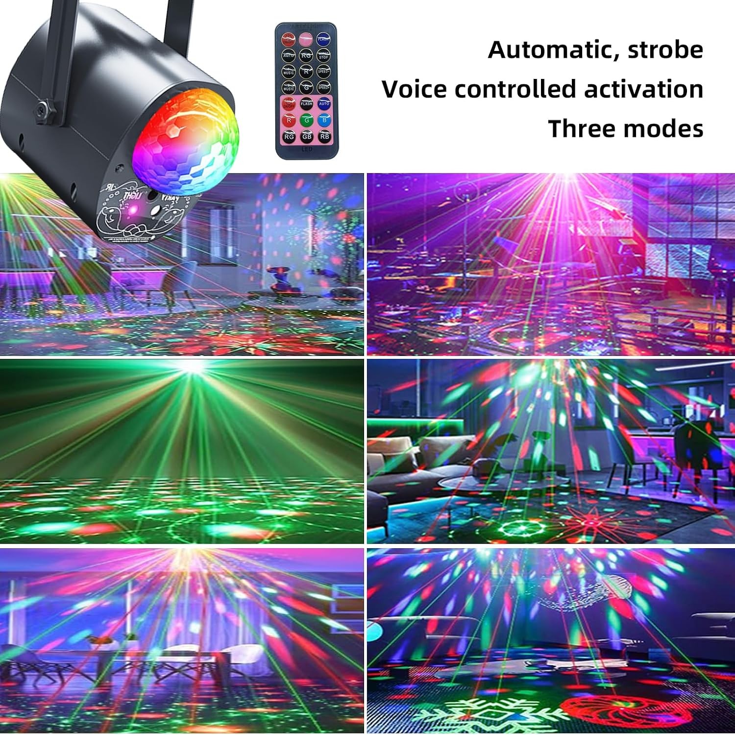 Disco Ball Party Lights Multi-Color Laser Strobe with Remote for DJ Karaoke Home