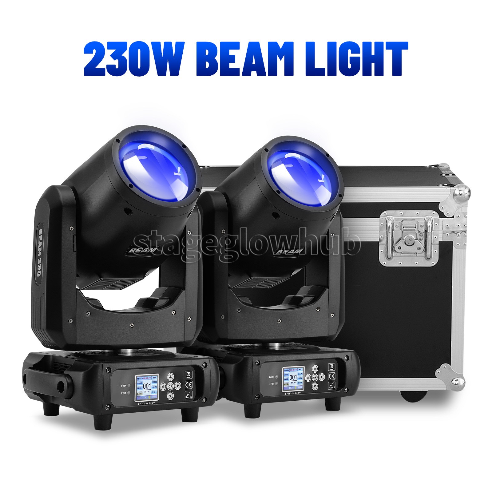 PAIDUN 2PCS 7R 230W Sharpy Mini Beam Moving Head Stage Light Flight Case DJ Show