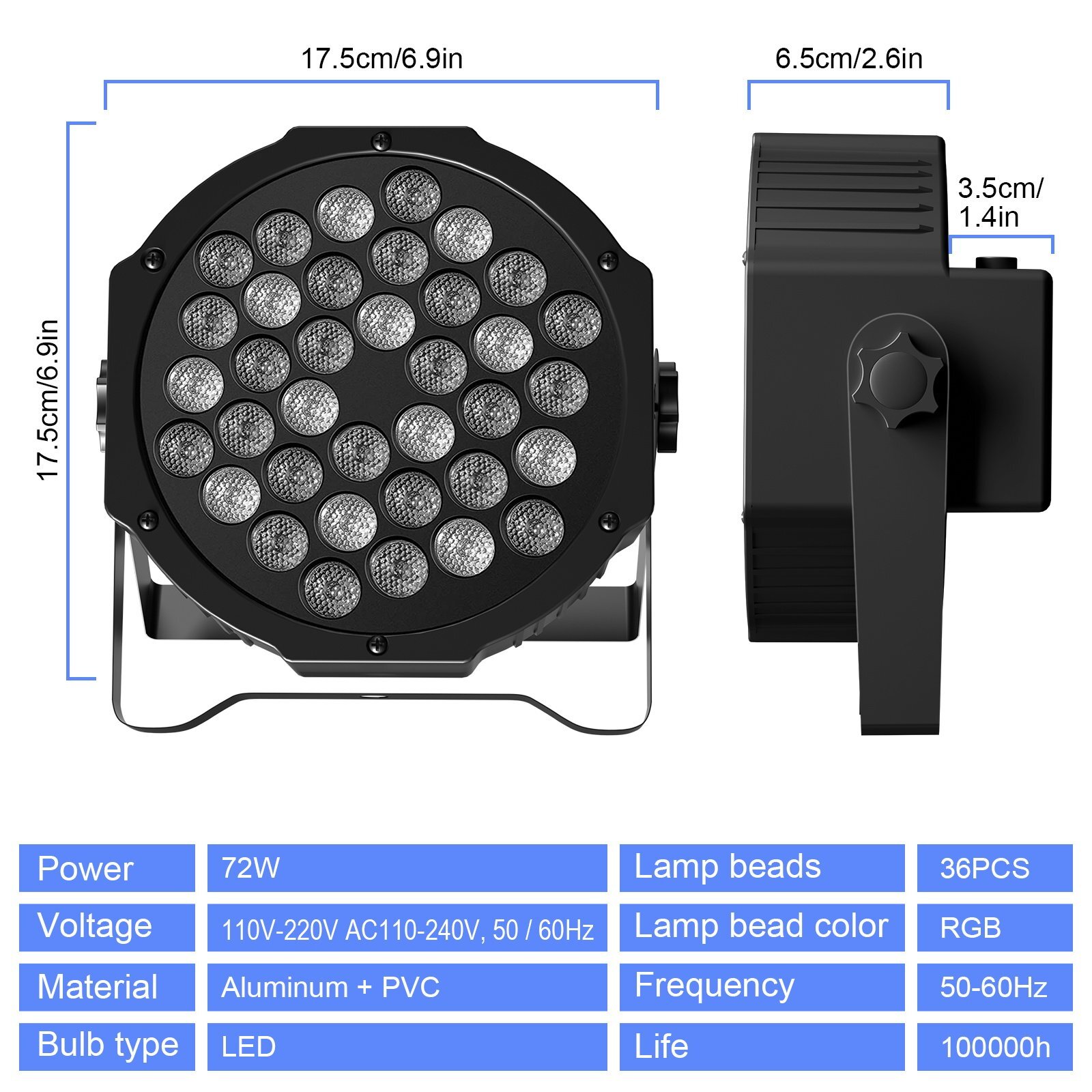 36LED 108W PAR Light RGB Stage Lighting DMX Control Beam Party Disco DJ Lights