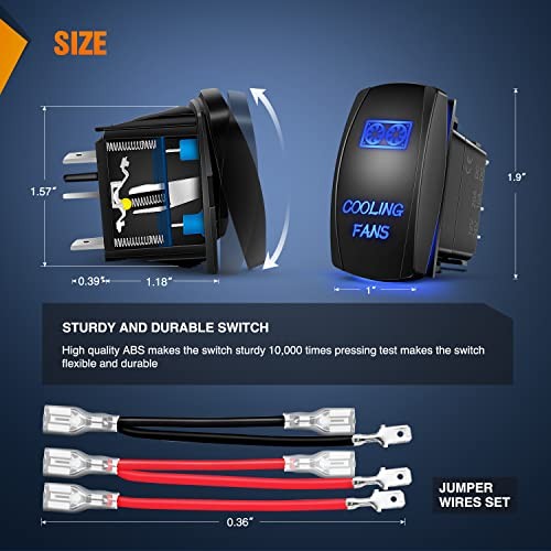 Cooling Fans Rocker Switch with Jumper Wires Set 5Pin Laser COOLING FANS Blue