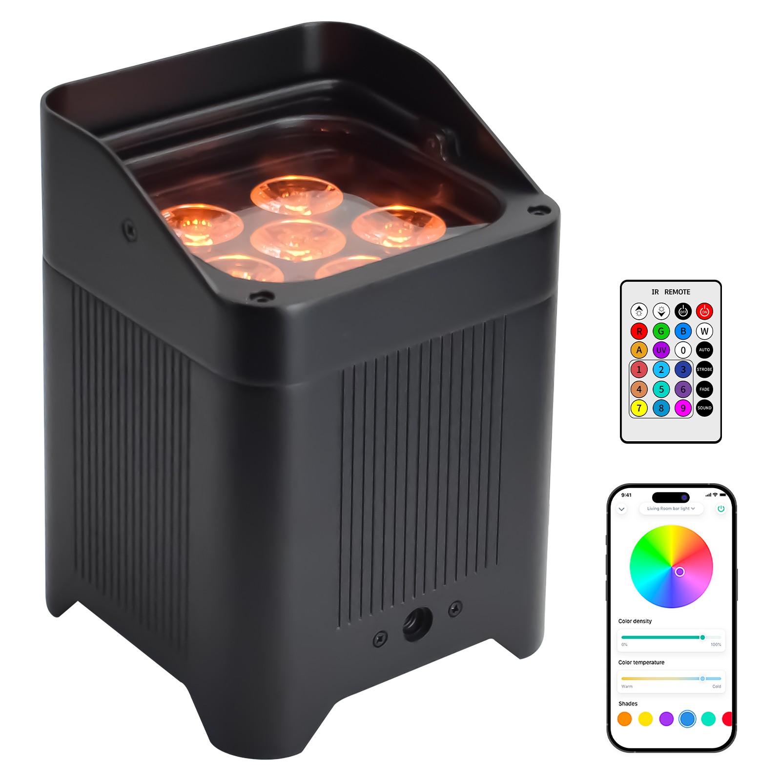 LED Par Light 6*18W RGBWA UV 6in1 Uplight BatteryPowered App DMX Remote Control
