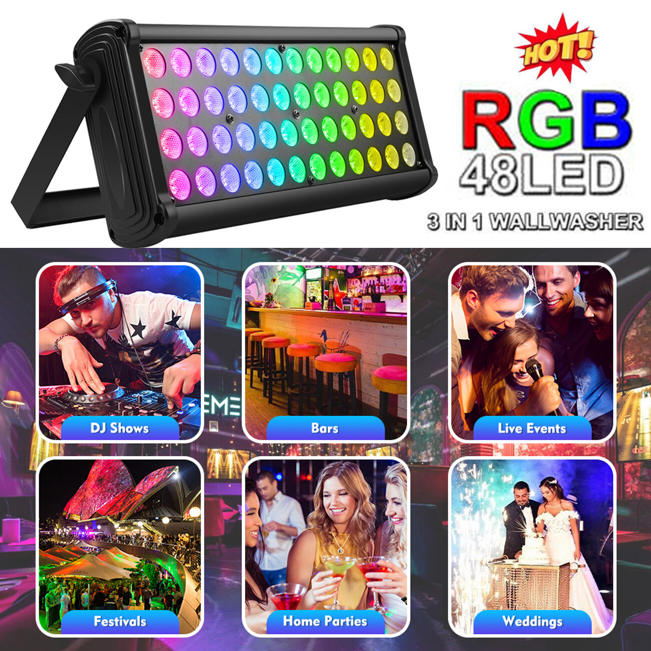 48LED RGB Light Bar Wall Wash Effect Stage Lighting DMX512 DJ Disco Party lights