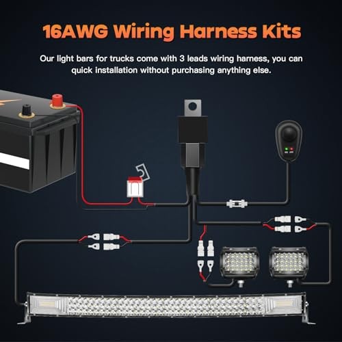 LED Light Bar Kits – 32IN Curved 32IN-405W Curved +2PCS Pods +Wiring harness