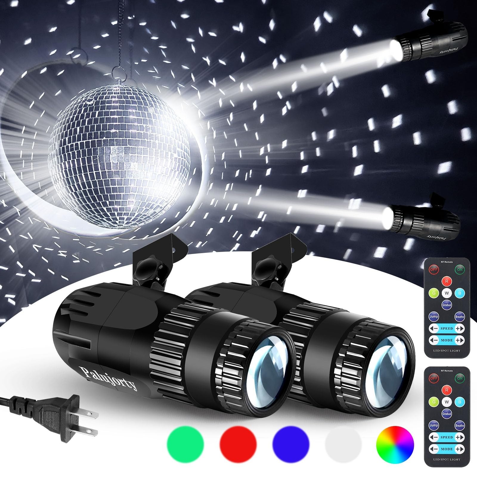 Multicolor Disco Ball Light 2 Pack, 15W Party Spotlight with 65” Power Cord