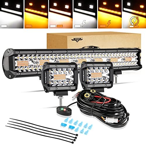 20 Inch 420W LED Light Bar, 2 PCs 4 Inch 60W, 6 Modes Amber 20 Inch + 4 Inch