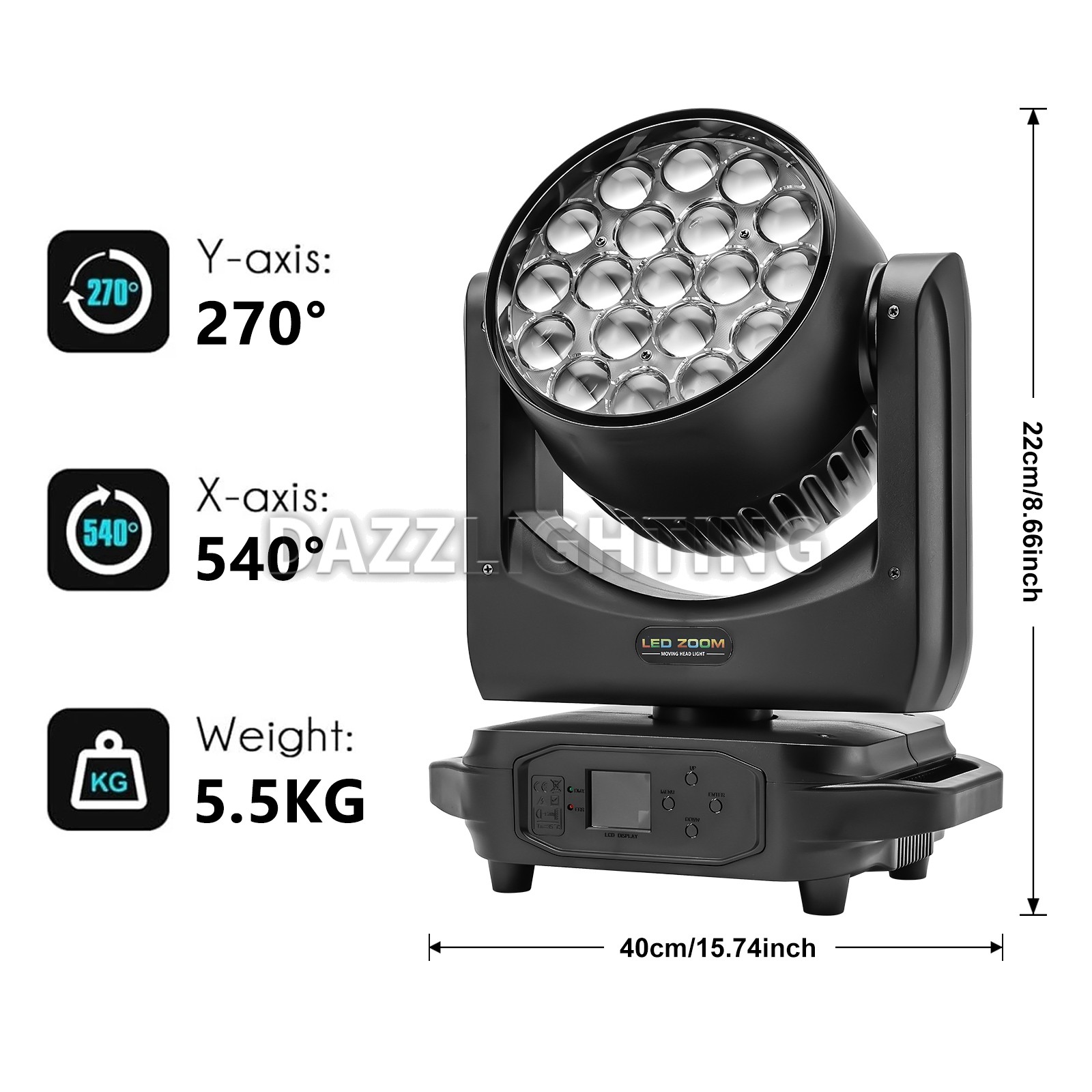 PAIDUN 19x20W Moving Head Wash Light Zoom 4-60° RGBW DMX512 DJ Disco Bar Party