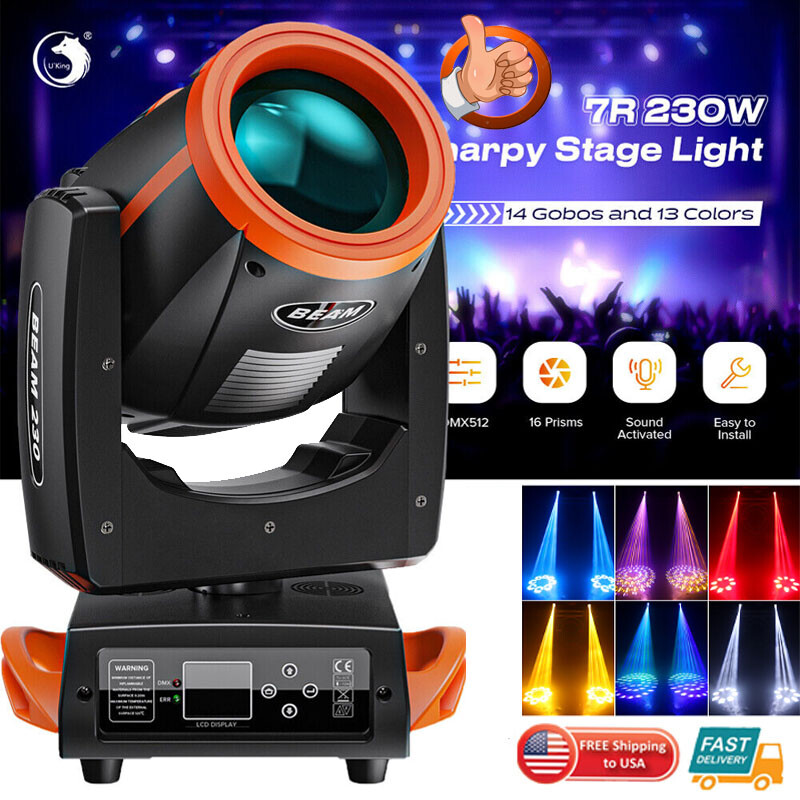 7R 230W Moving Head Beam Stage Lighting 17 Gobo Prism DMX 16CH Disco DJ Lighting
