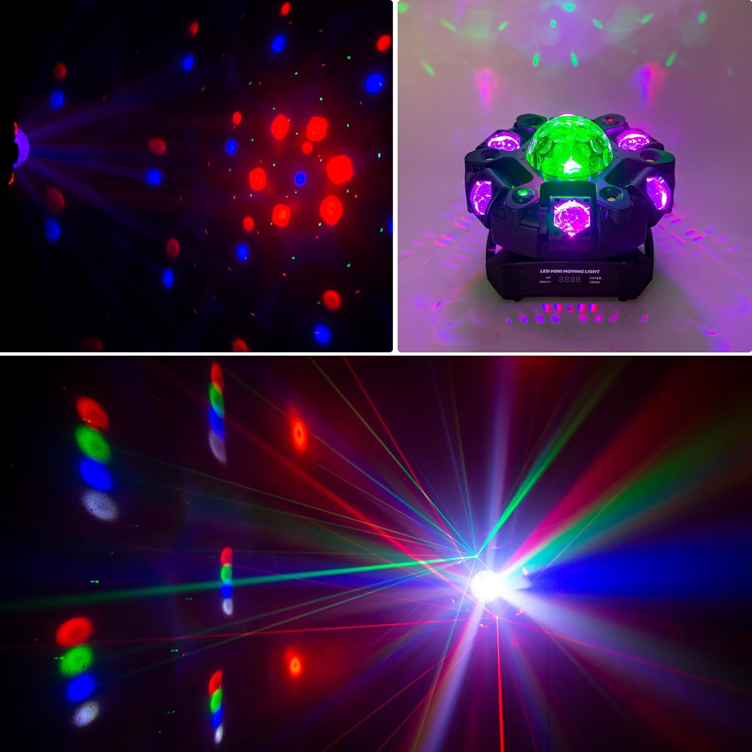Moving Head DJ Light RGBW 120W Color-Changing Glowing Magic Ball, Red Green Star