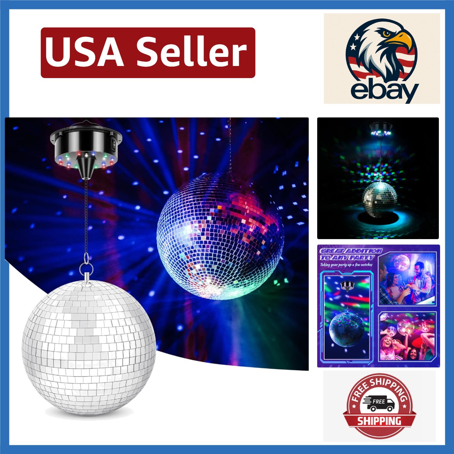 Durable 8″ Mirror Disco Ball with Rotating Motor & 18 LEDs for Stunning Effects