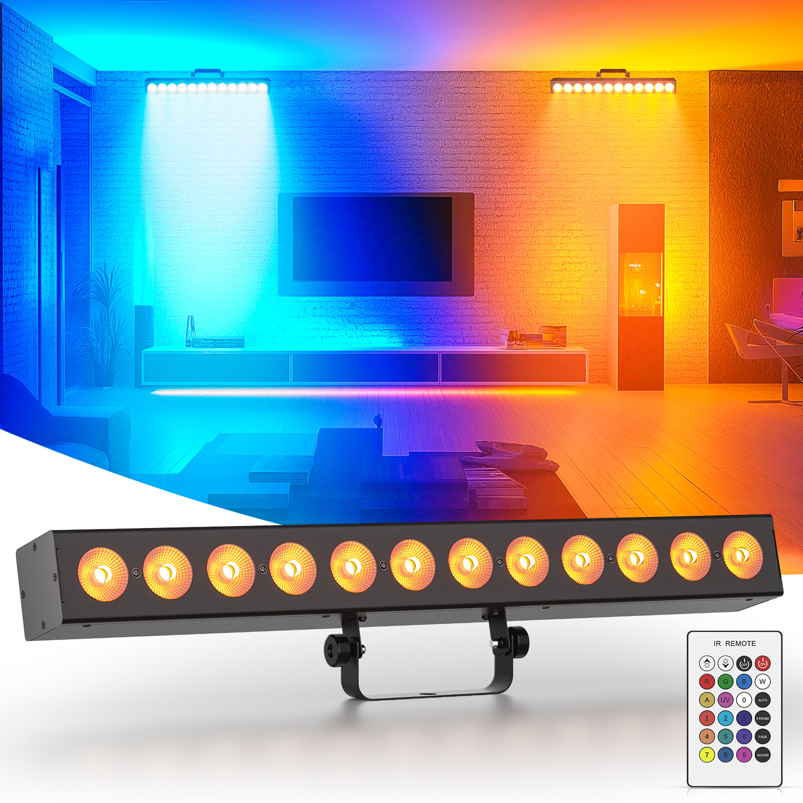 120W 12LED Wall Wash Bar Light DMX DJ Disco Party Strobe Stage Lighting W/Remote