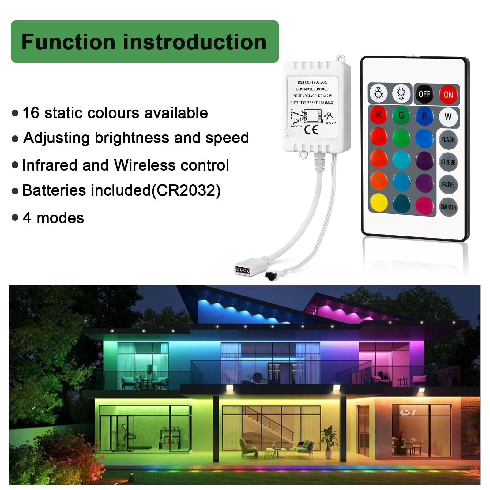 24 Keys Wireless RGB LED Controller with DC 12V/24V IR Remote Control Box for…