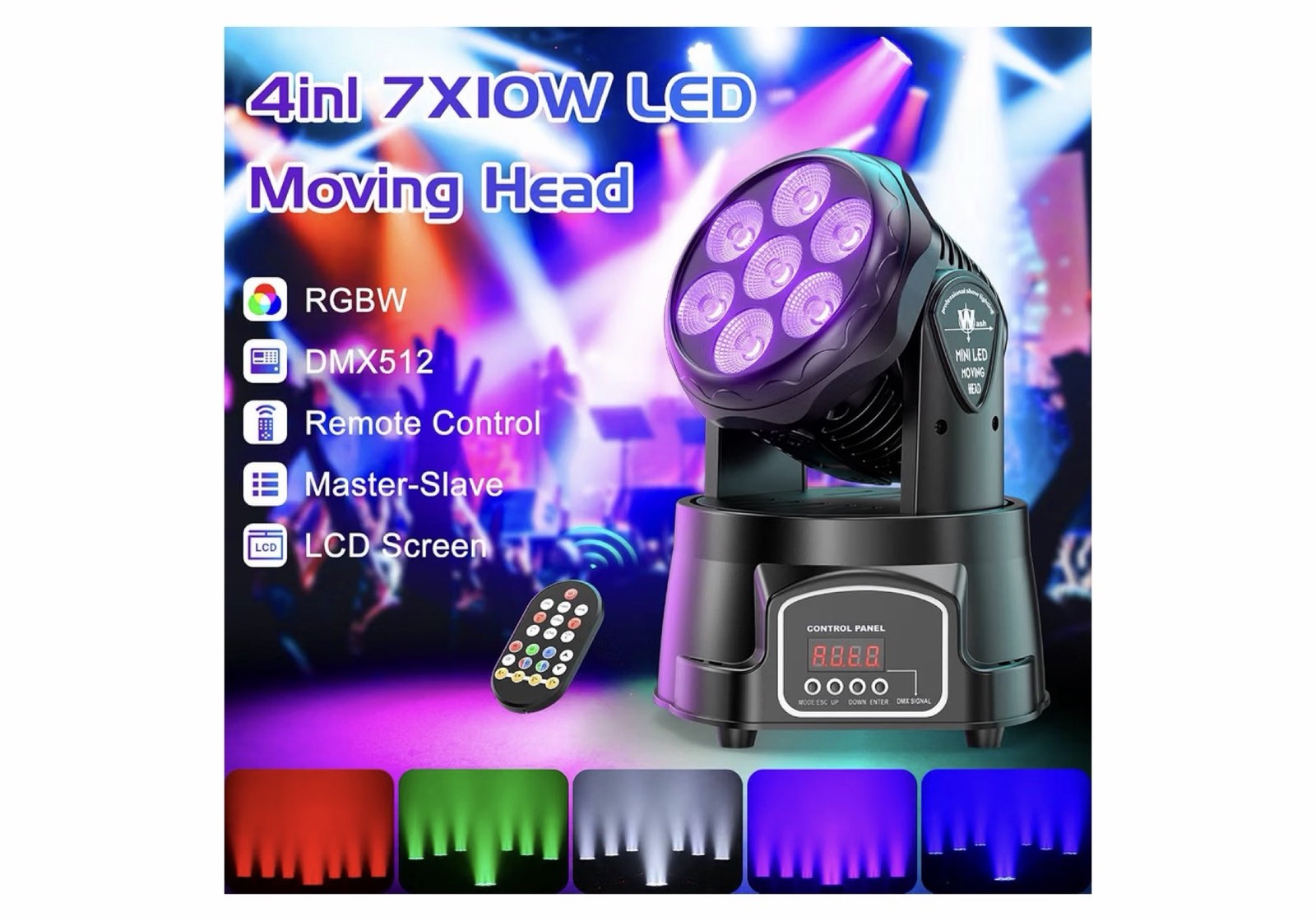 2x 105W Mini Moving Head Stage Lighting RGBW 7 LED DMX DJ Disco Party Lamp