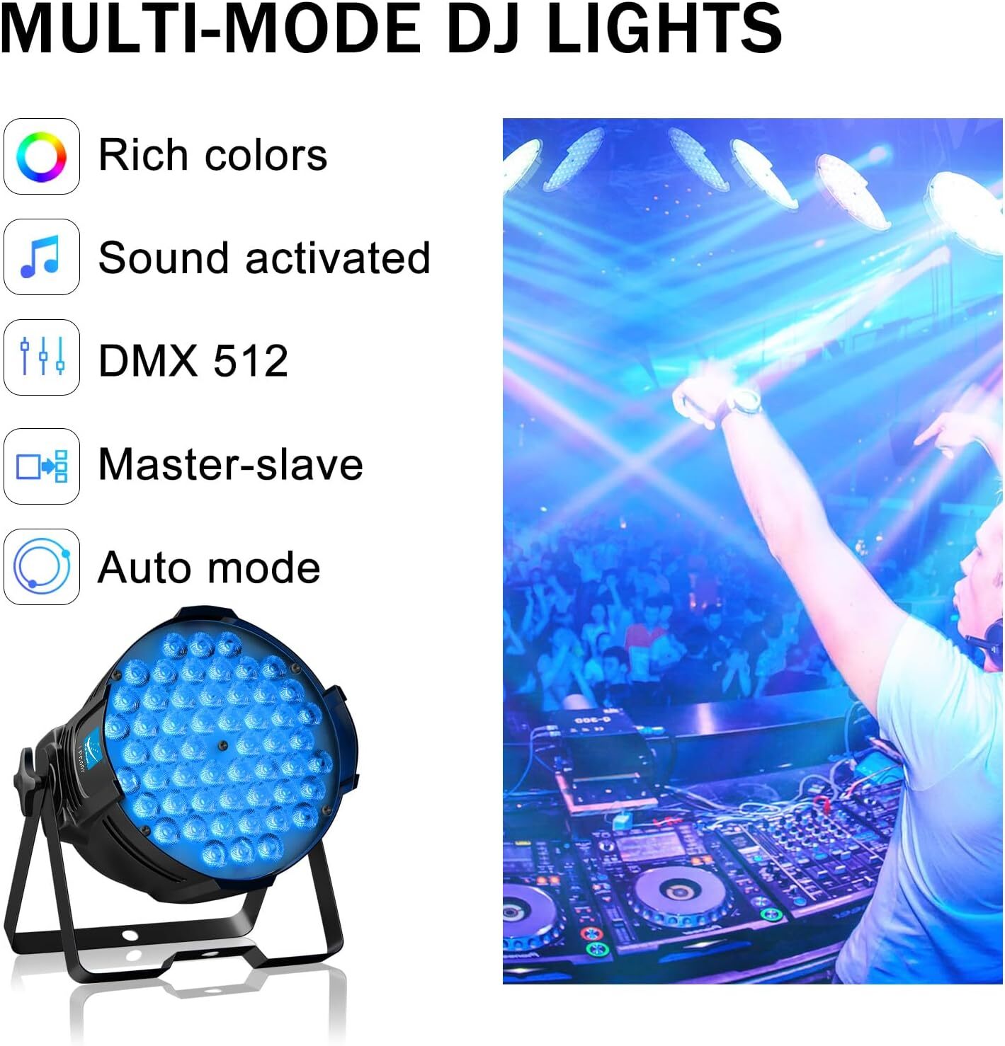 Big Dipper DJ Stage Lights Sound Activated DMX Multi-Color 54x3W RGB LED Par …