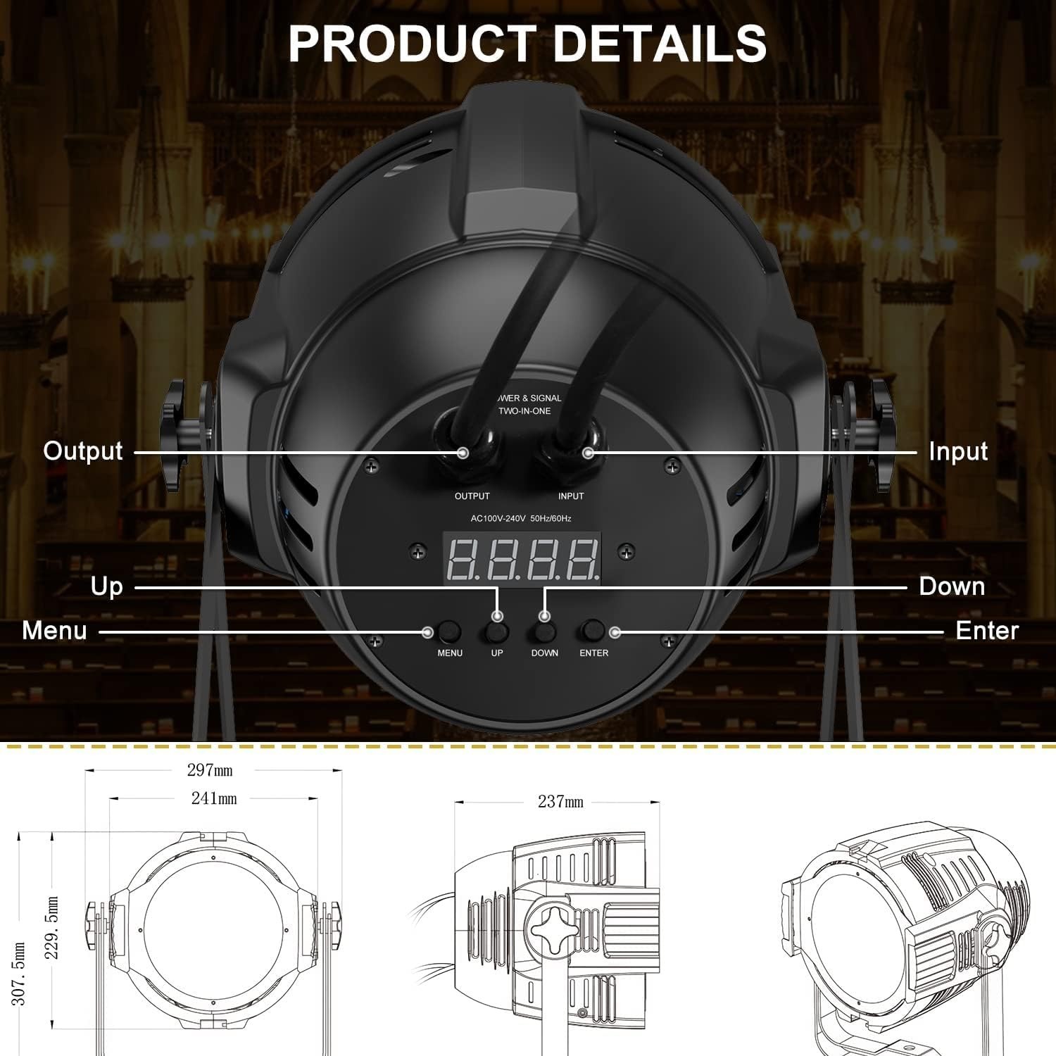 Stage Lights, 200W COB LED Stage Spotlights, Warm & Cold White LED DMX/Master-SL